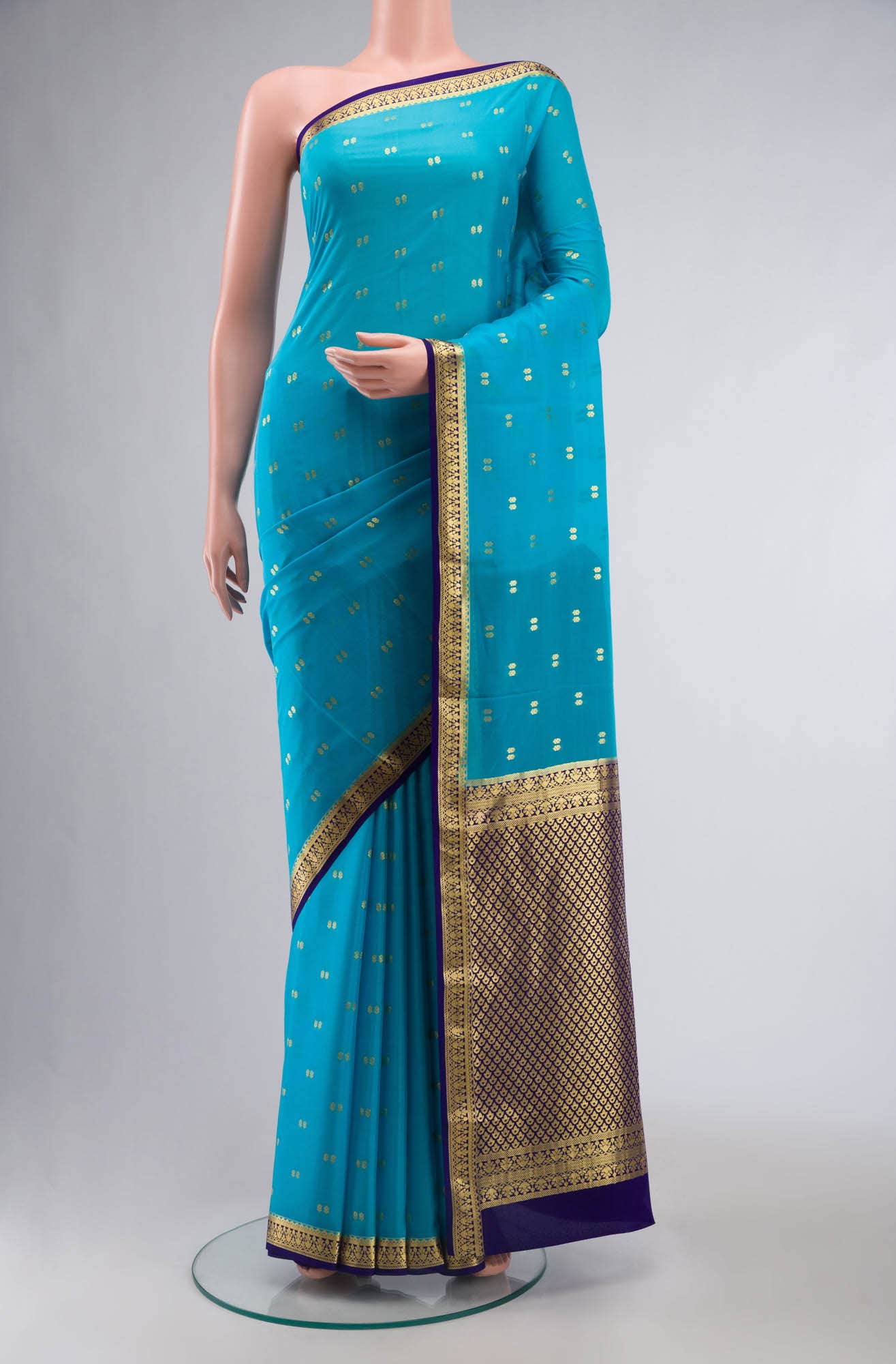 Blue Mysore Crepe Saree