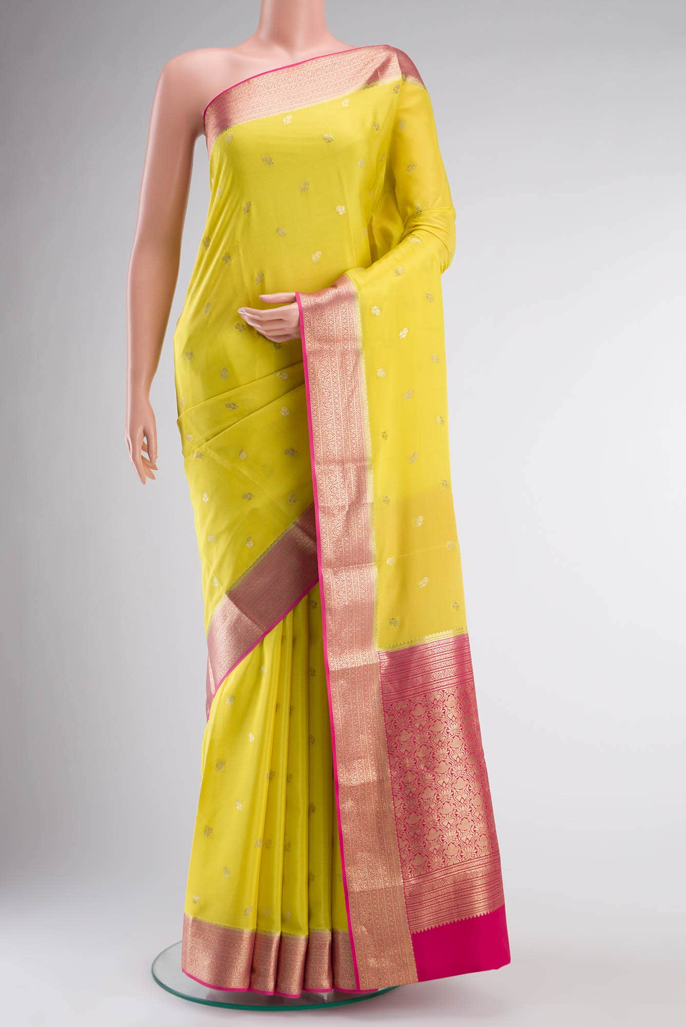 Yellow Mysore Crepe Saree