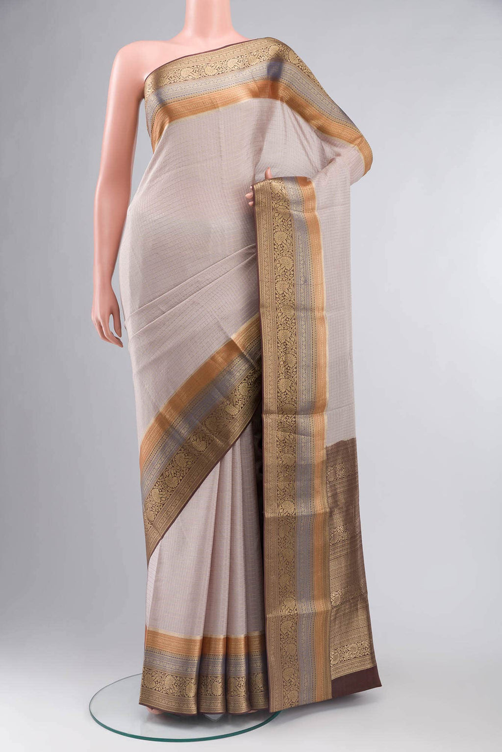 Beige Mysore Crepe Saree