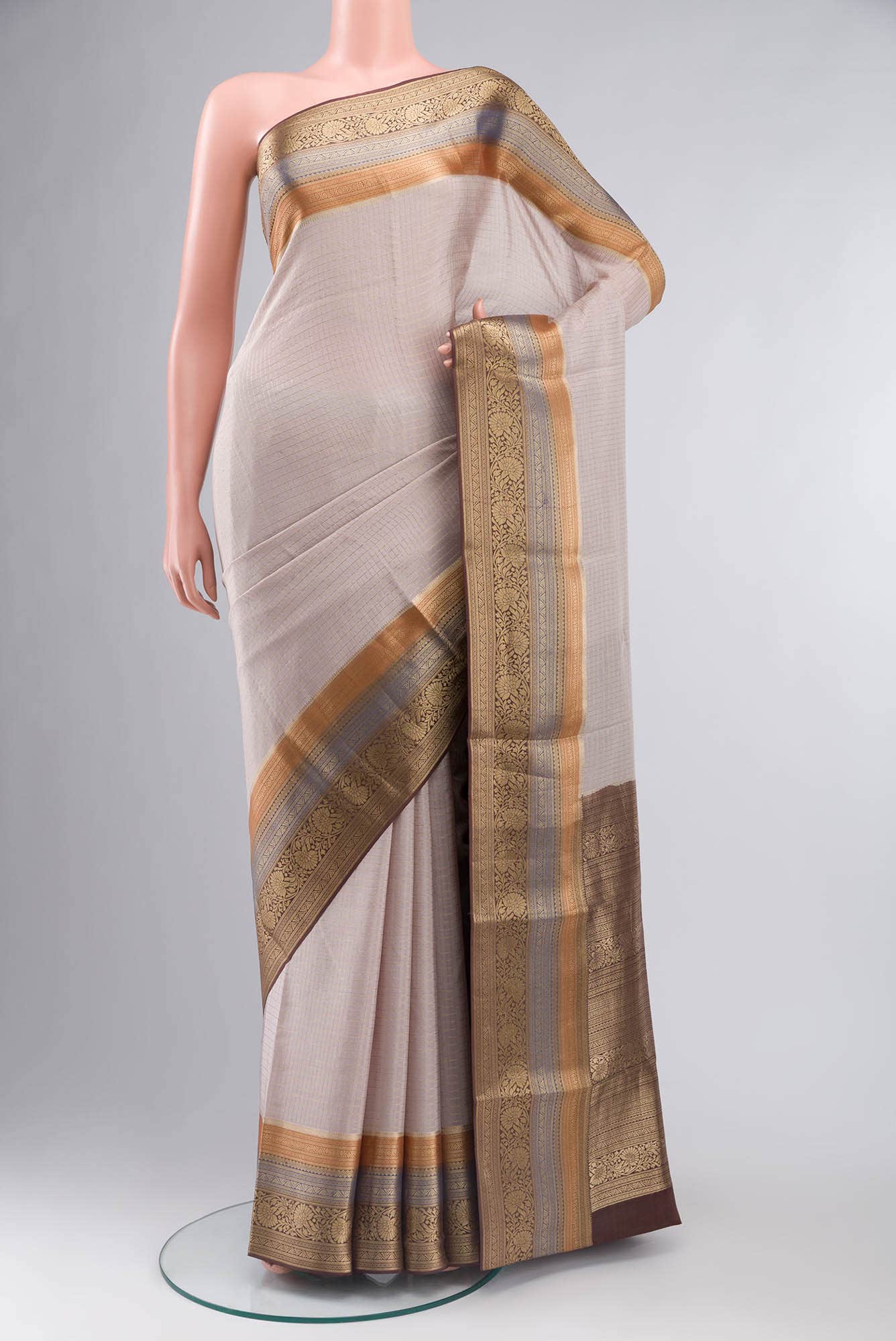 Beige Mysore Crepe Saree