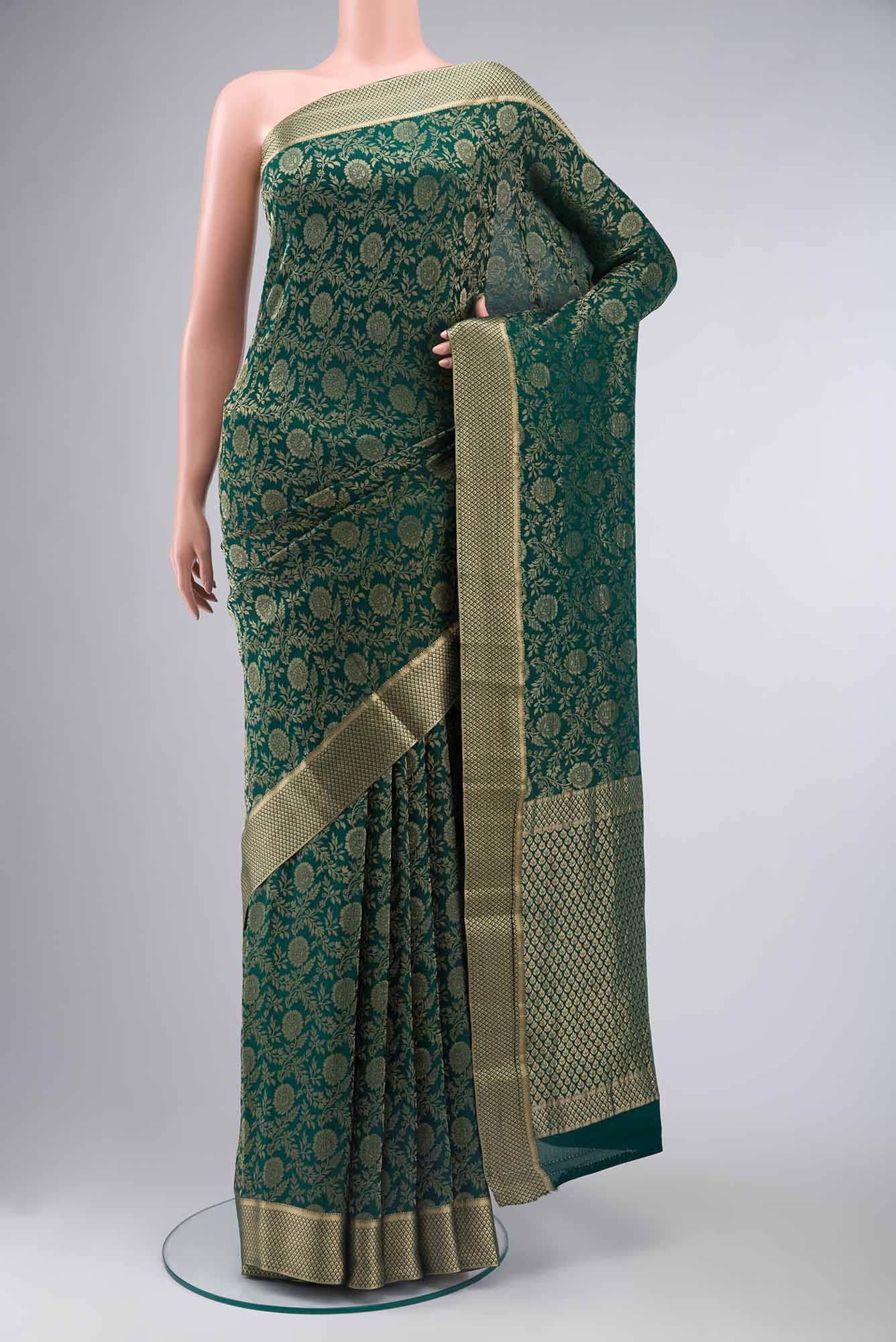 Green Crepe Saree