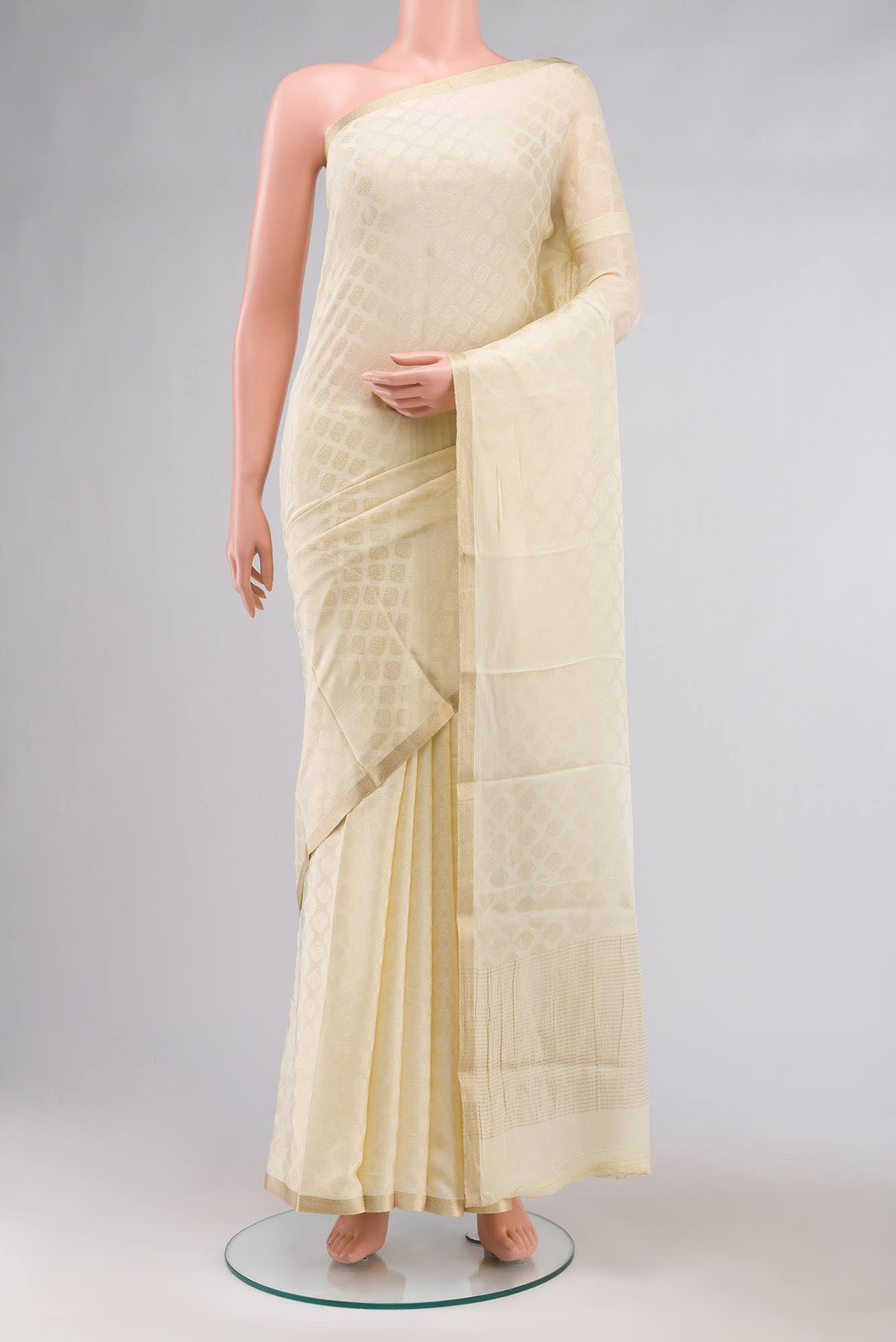 Cream Mysore Crepe Saree