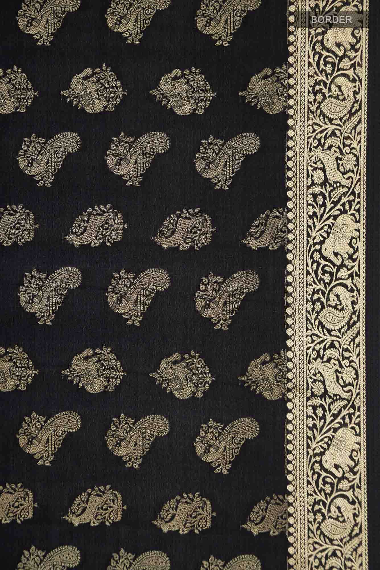 Black Mysore Crepe Saree