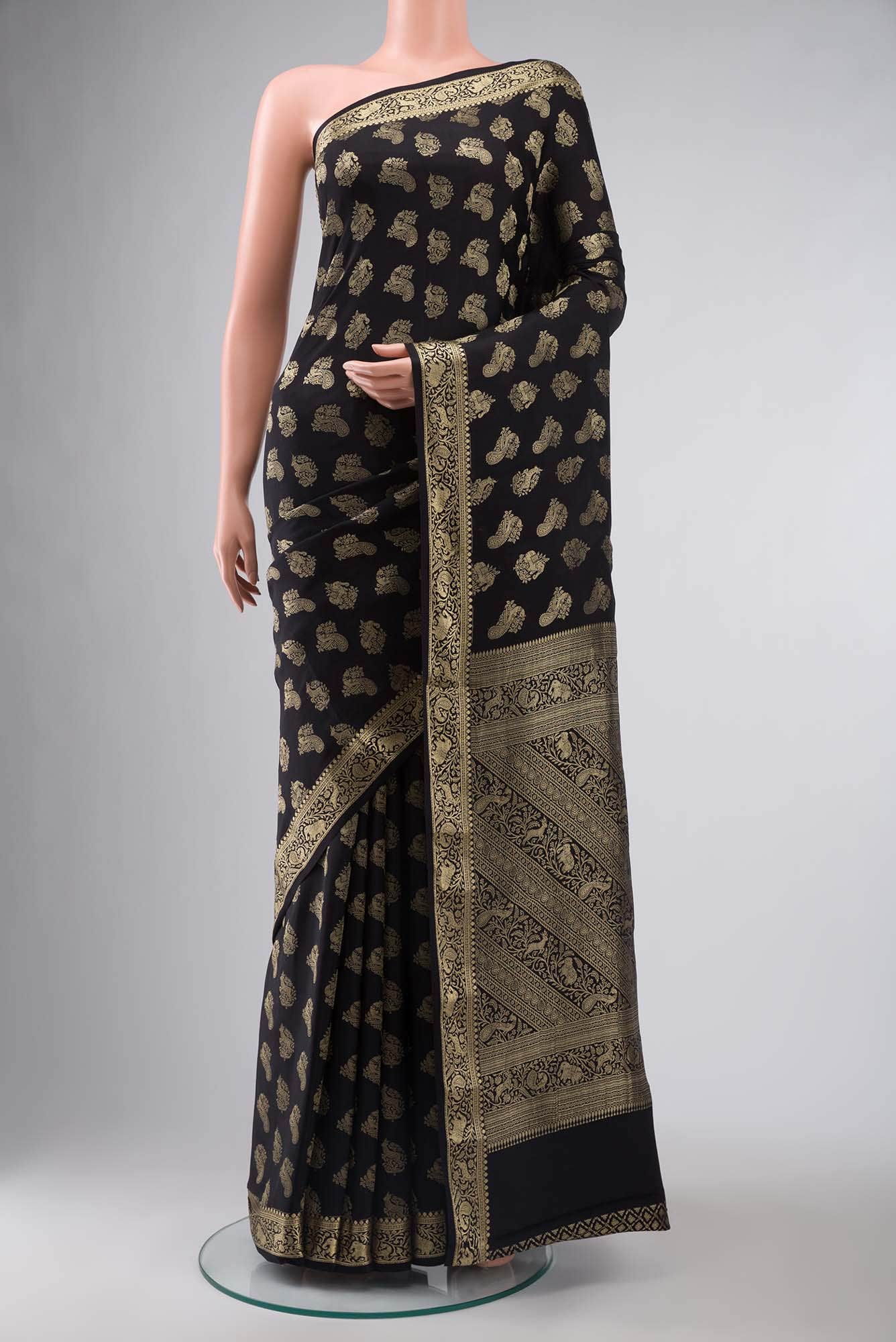 Black Mysore Crepe Saree