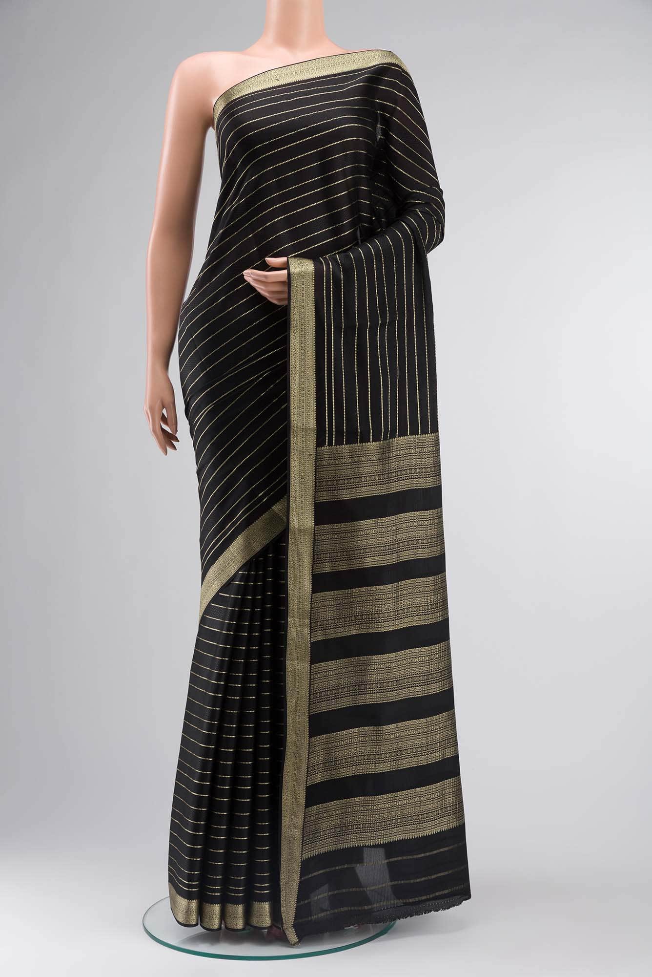 Black Mysore Crepe Saree