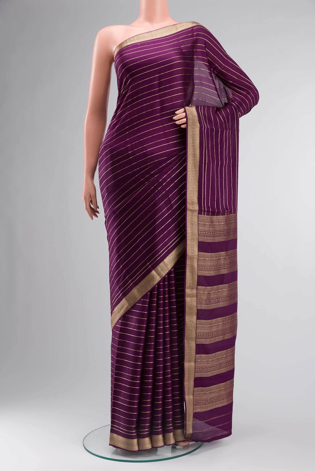 Purple Mysore Crepe Saree