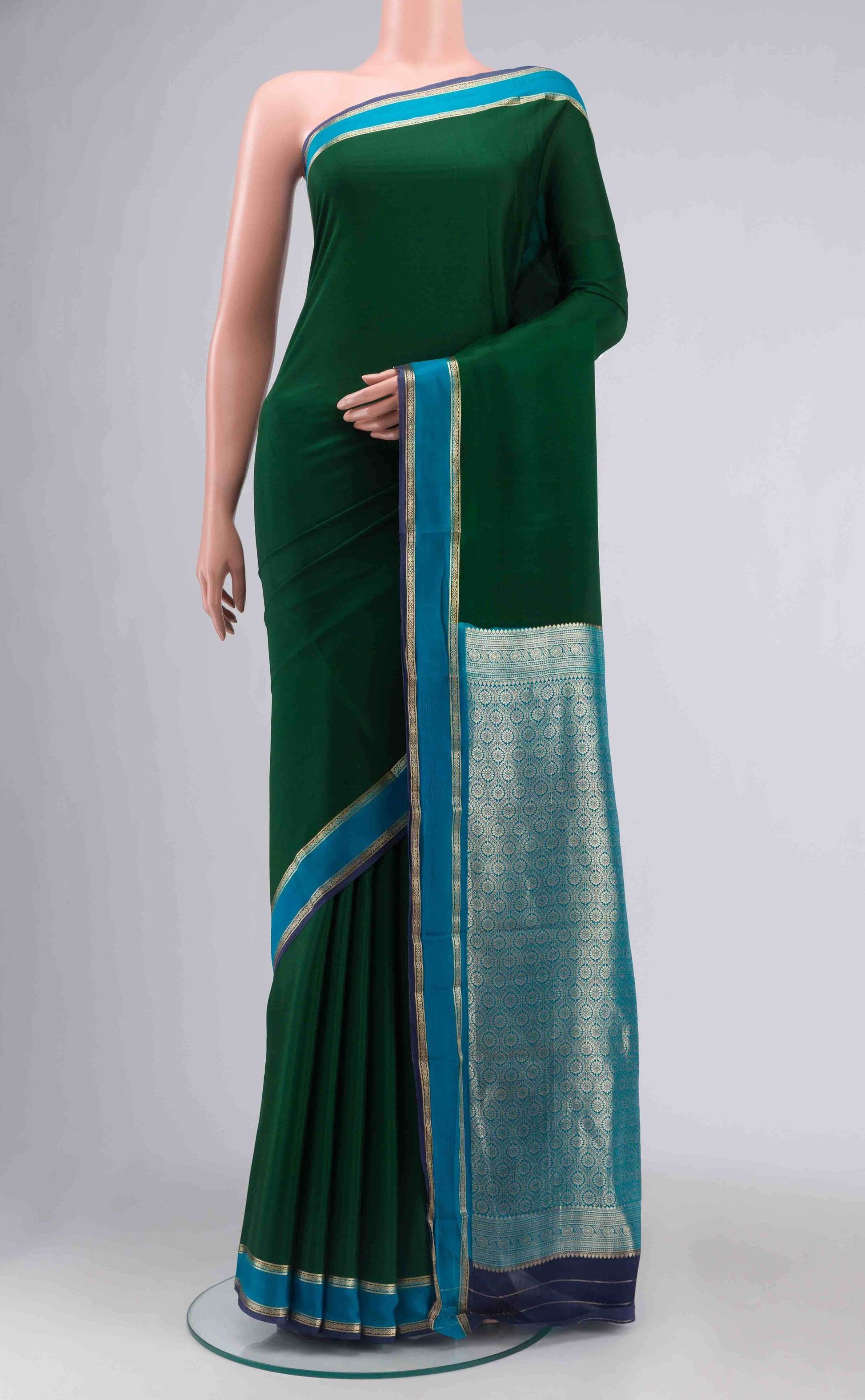 Green Mysore Crepe Saree