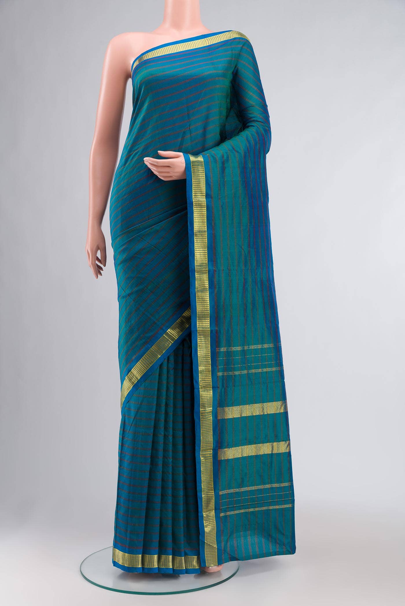 Blue with Green Dual Tone Kanchipuram Silk Saree
