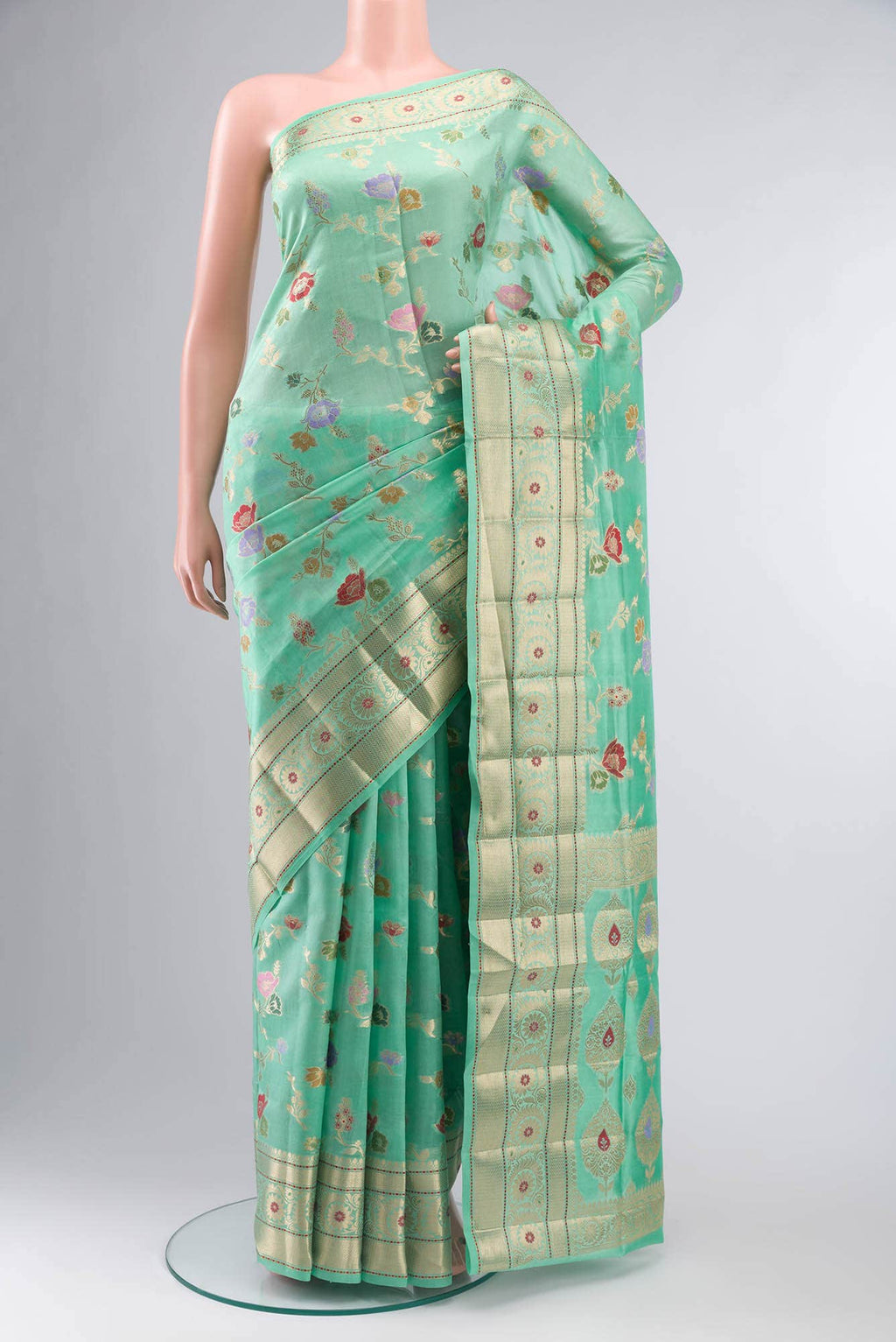 Green Banarasi Raw Silk Saree