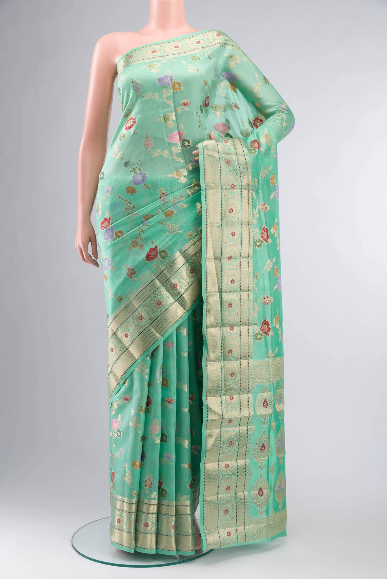 Green Banarasi Raw Silk Saree