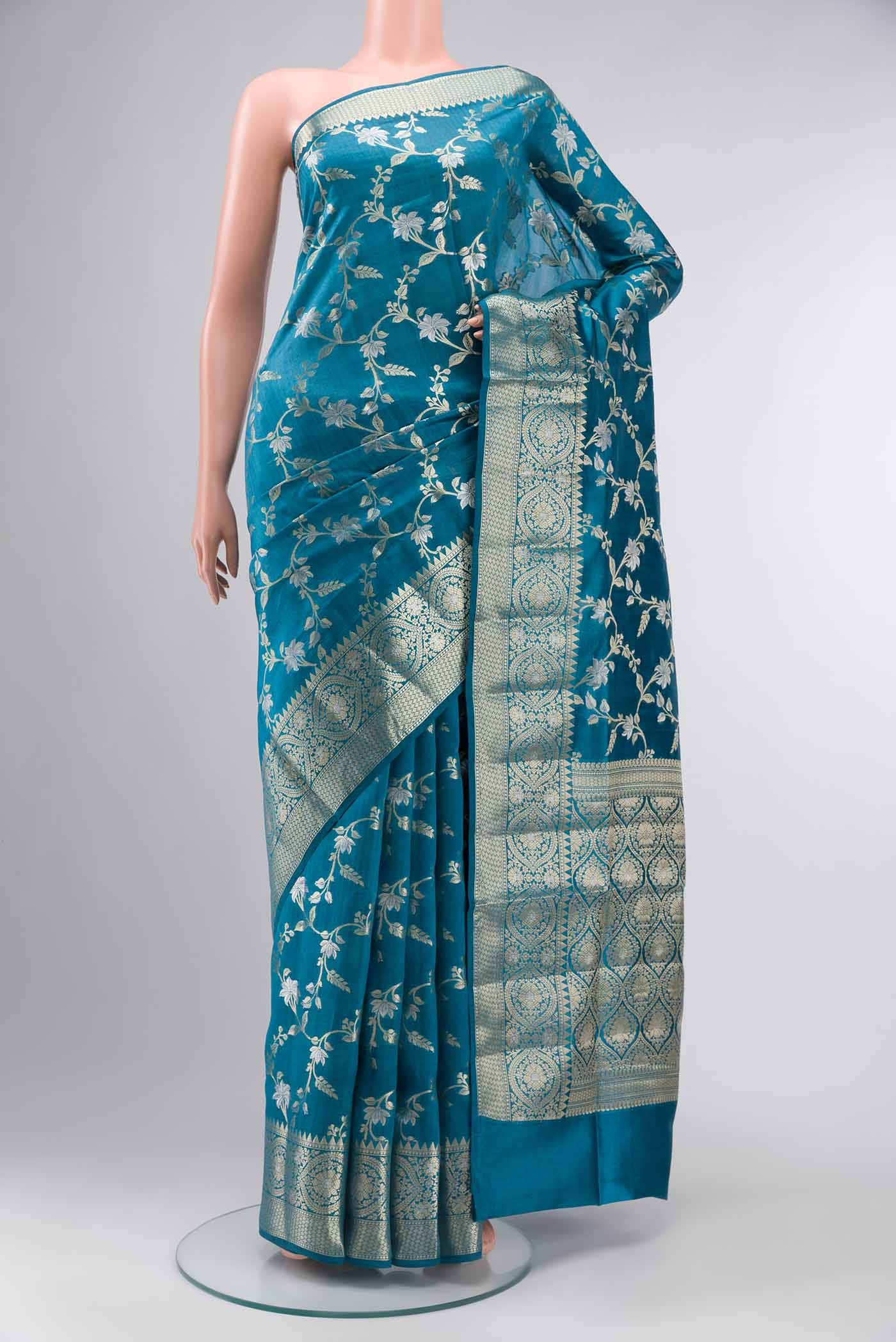 Blue Banarasi Raw Silk Saree