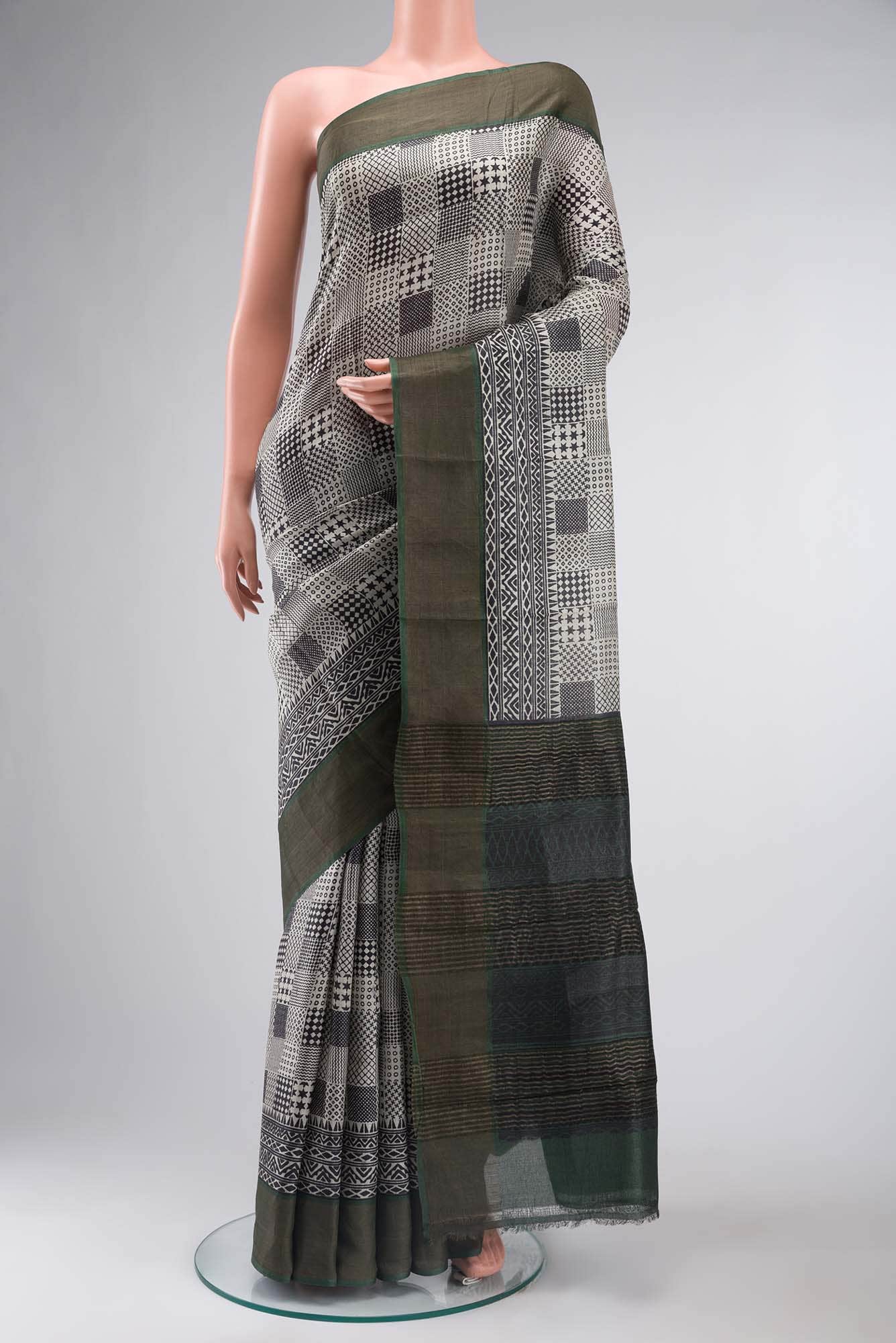 Beige Bhagalpuri Tussar Silk Saree