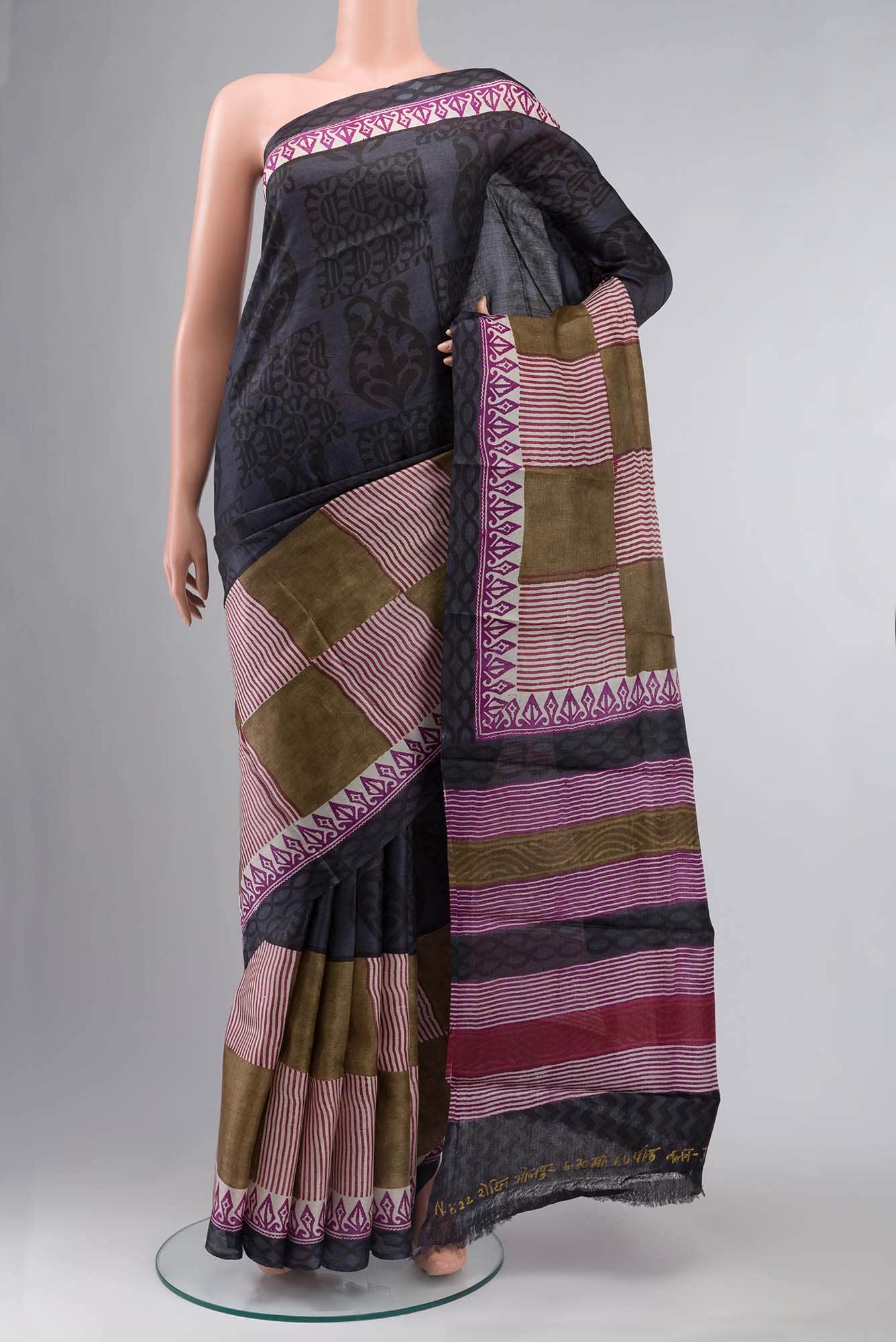 Blue Grey Bhagalpuri Tussar Silk Saree