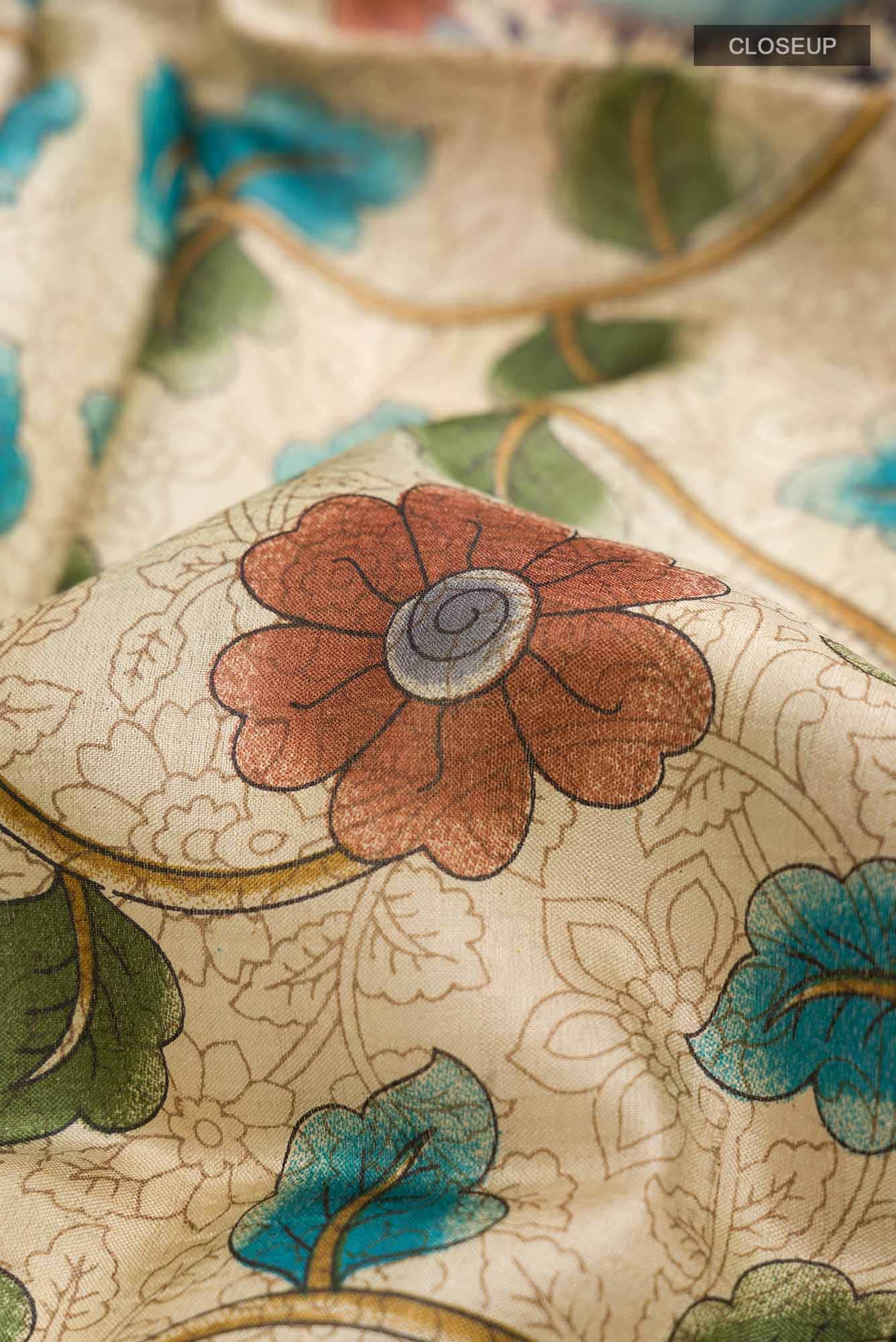 Beige Bhagalpuri Tussar Silk Saree