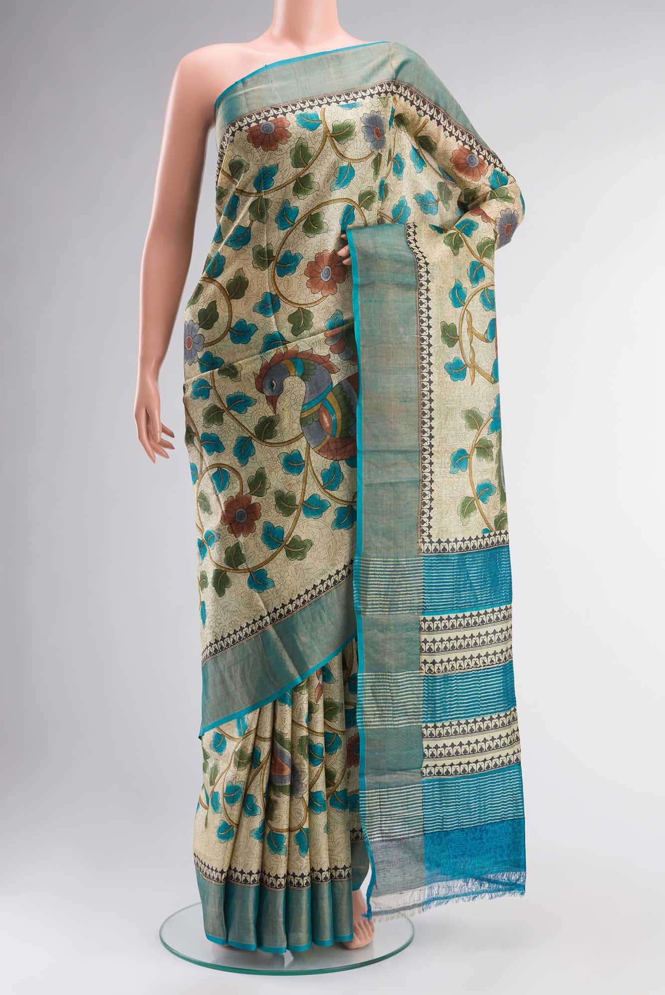 Beige Bhagalpuri Tussar Silk Saree