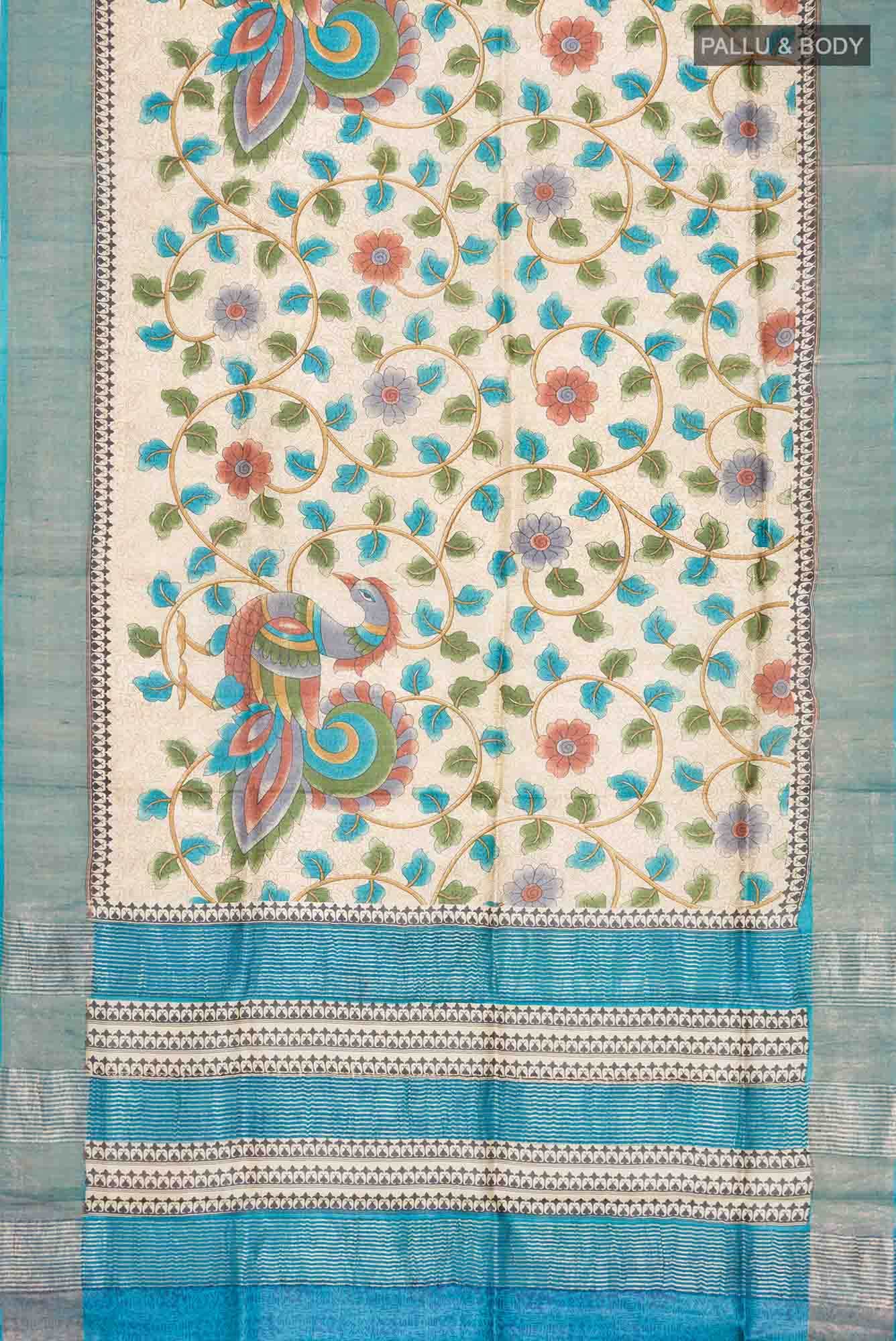 Beige Bhagalpuri Tussar Silk Saree