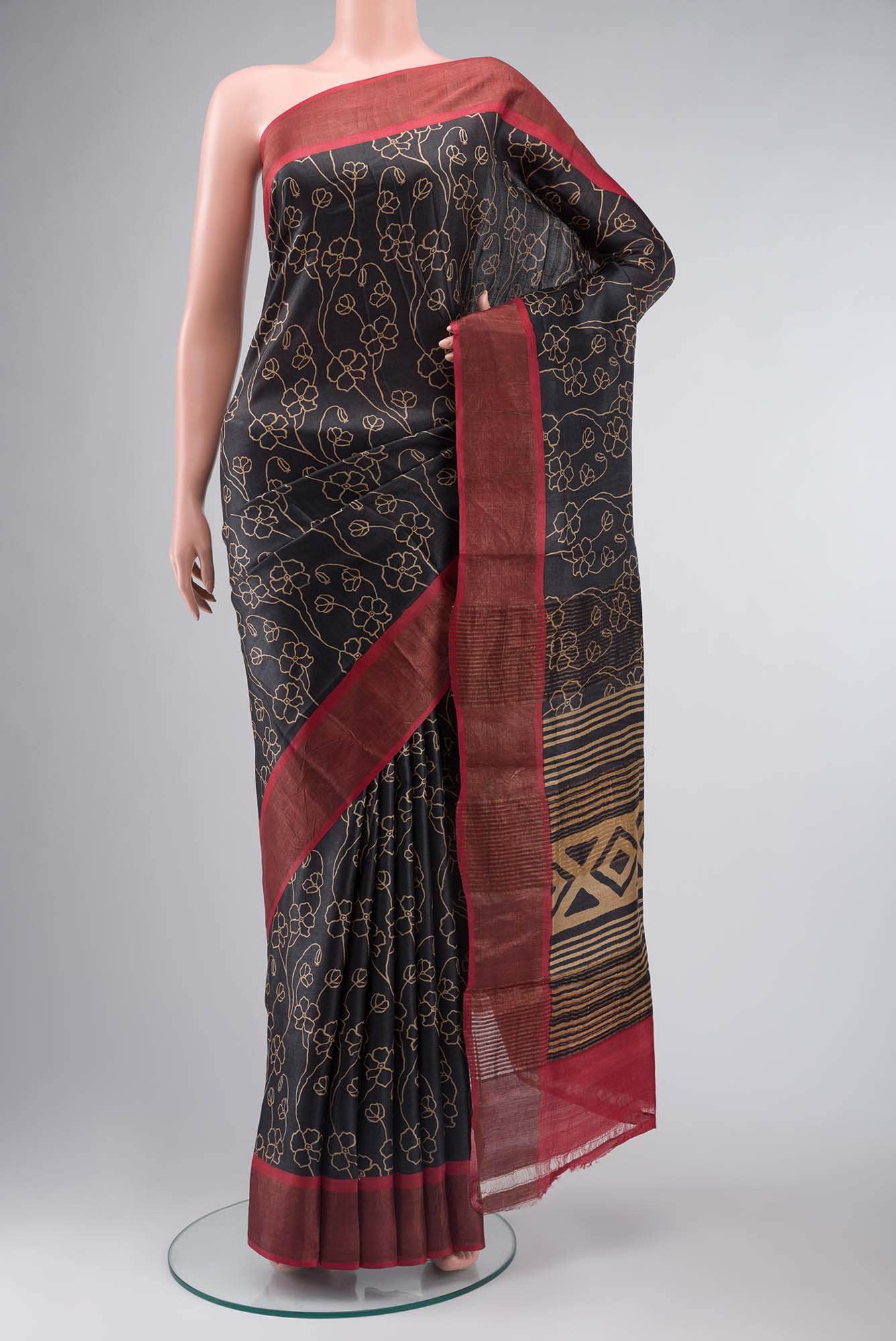 Black Bhagalpuri Tussar Silk Saree