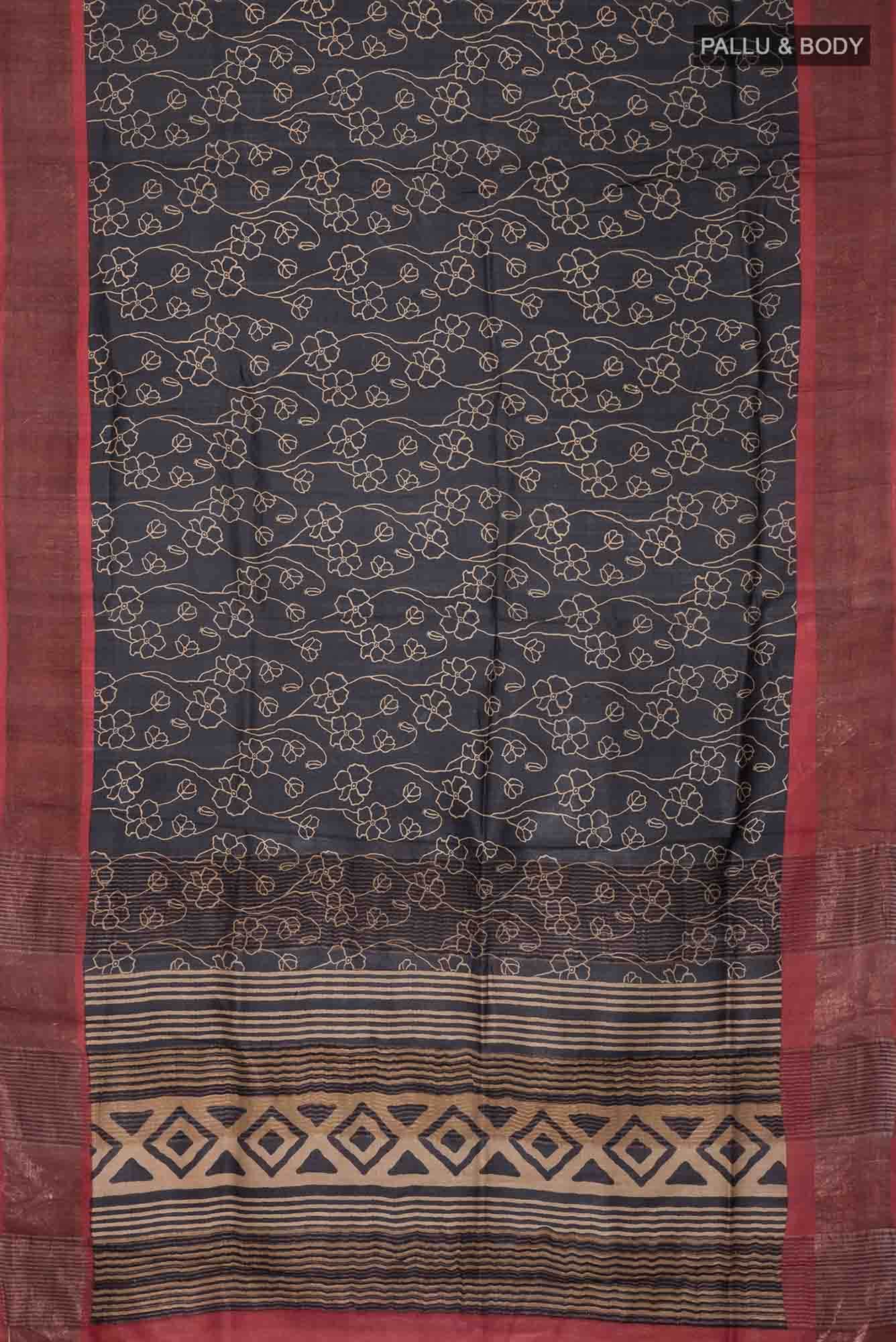 Black Bhagalpuri Tussar Silk Saree