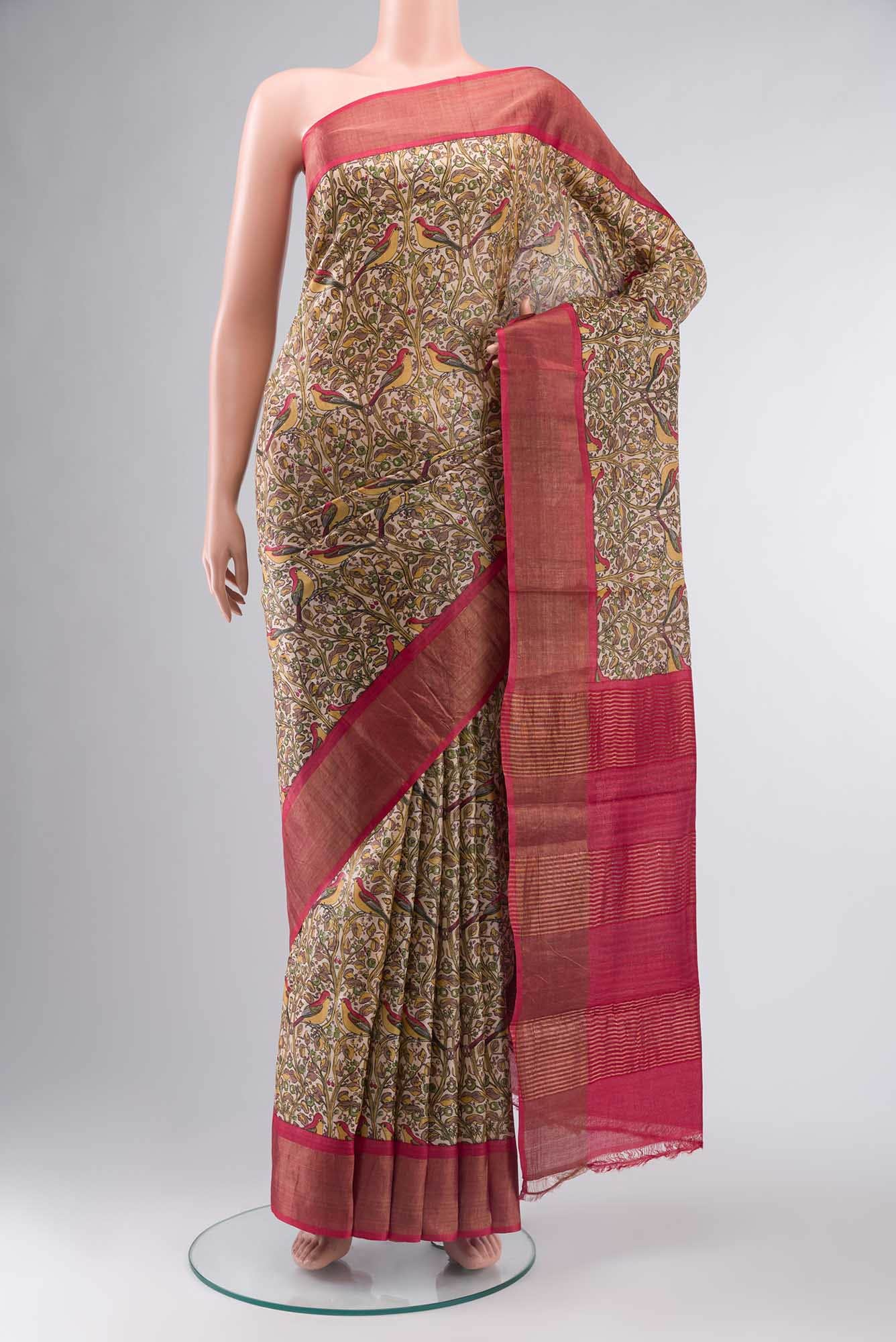 Beige Bhagalpuri Tussar Silk Saree