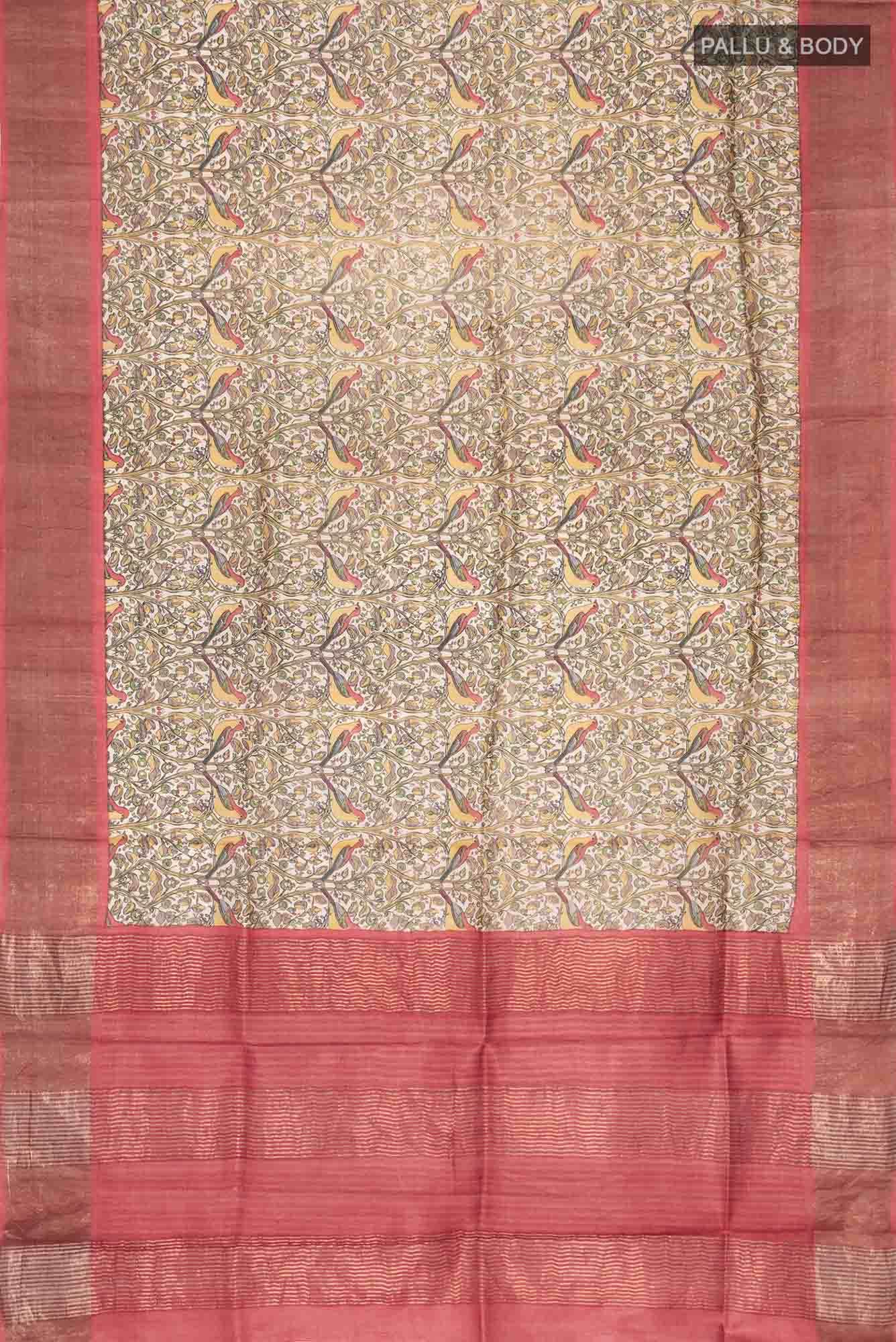 Beige Bhagalpuri Tussar Silk Saree
