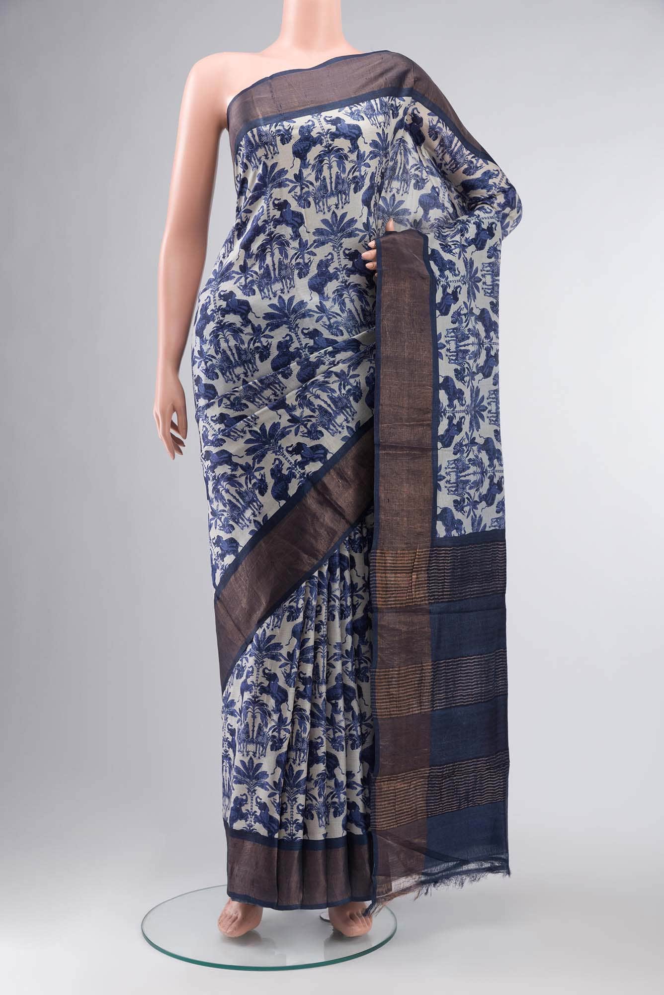 Blue Bhagalpuri Tussar Silk Saree