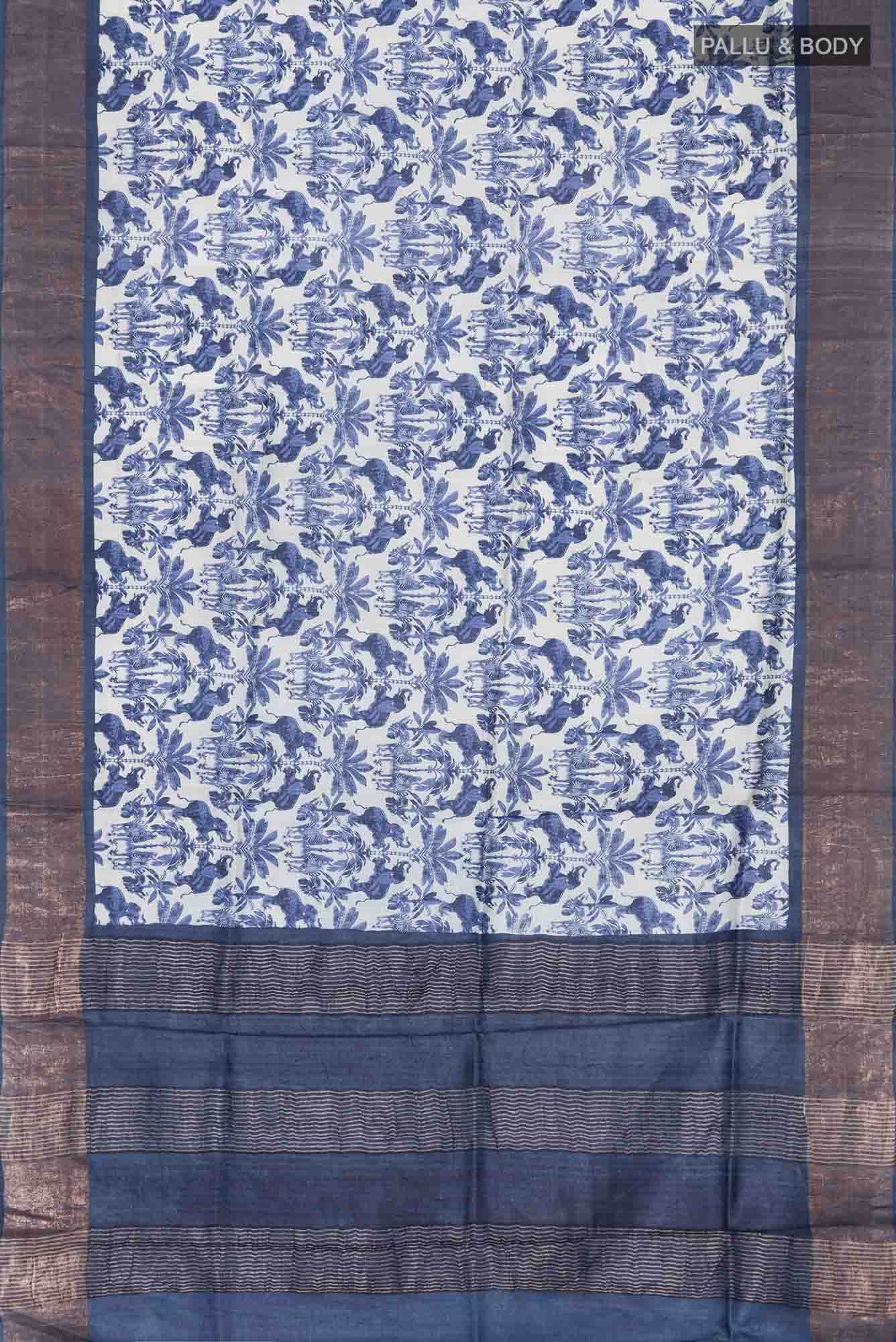 Blue Bhagalpuri Tussar Silk Saree