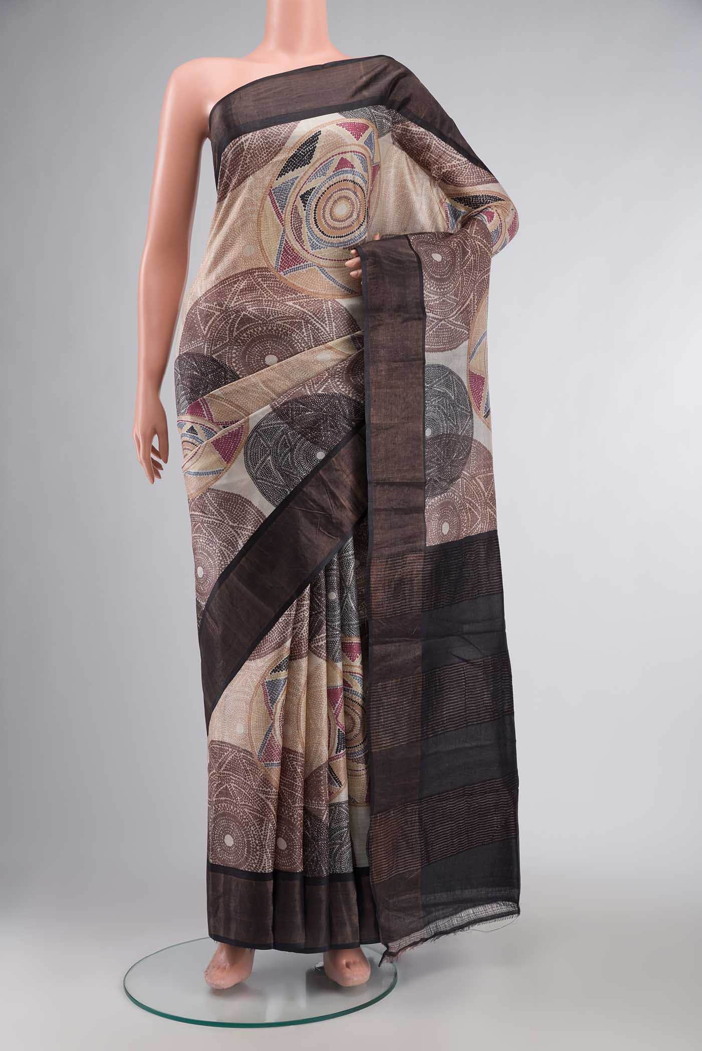 Beige Bhagalpuri Tussar Silk Saree