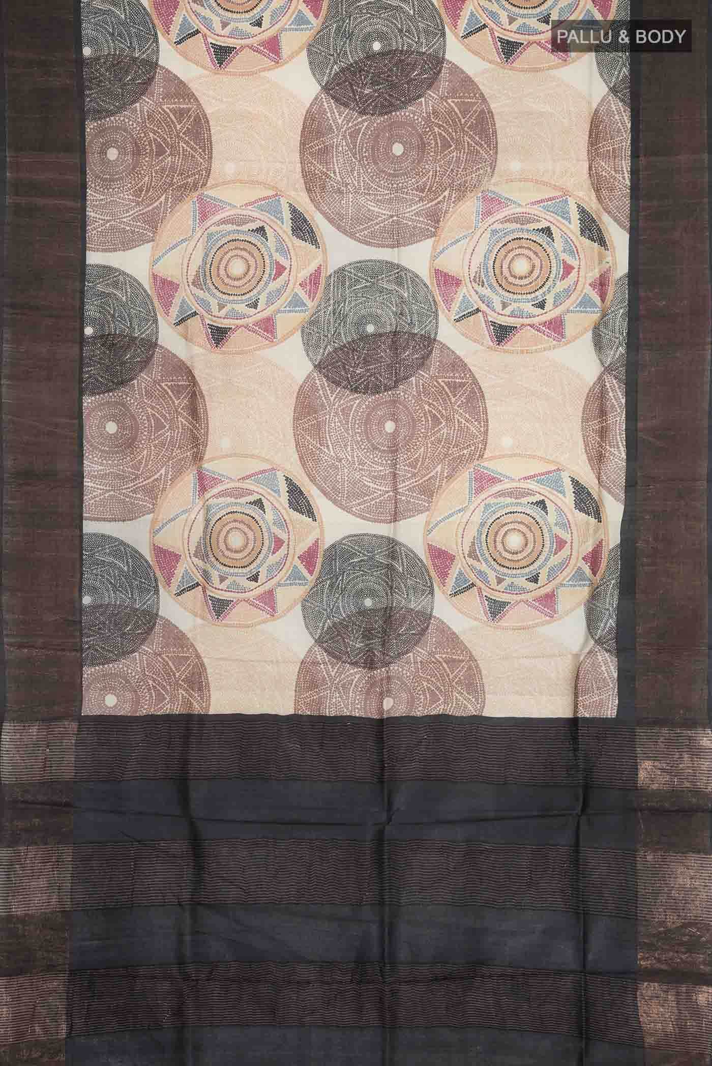 Beige Bhagalpuri Tussar Silk Saree