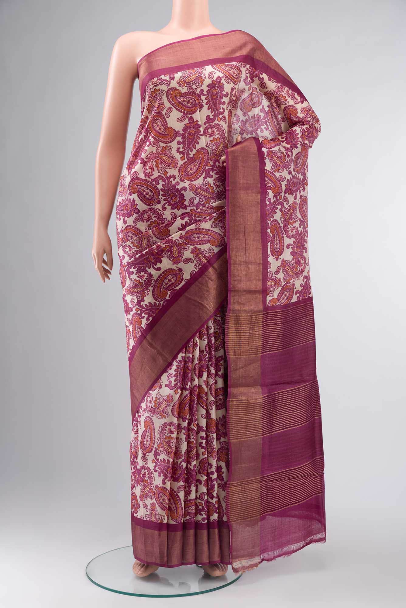 Beige Bhagalpuri Tussar Silk Saree