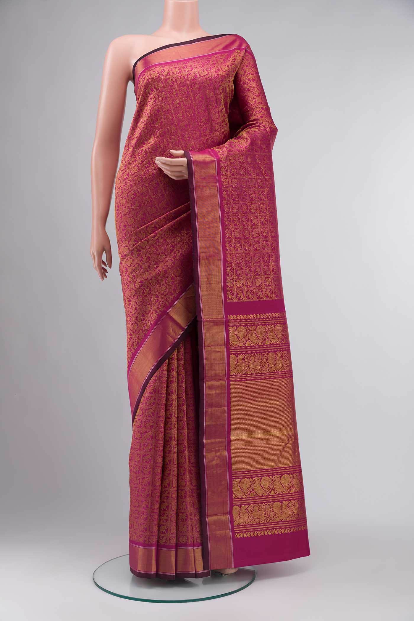 Pure Silk Pure Zari Dark Pink Kanchipuram Saree