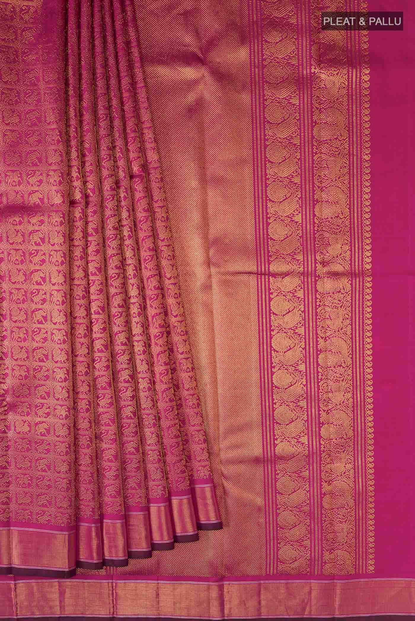 Pure Silk Pure Zari Dark Pink Kanchipuram Saree