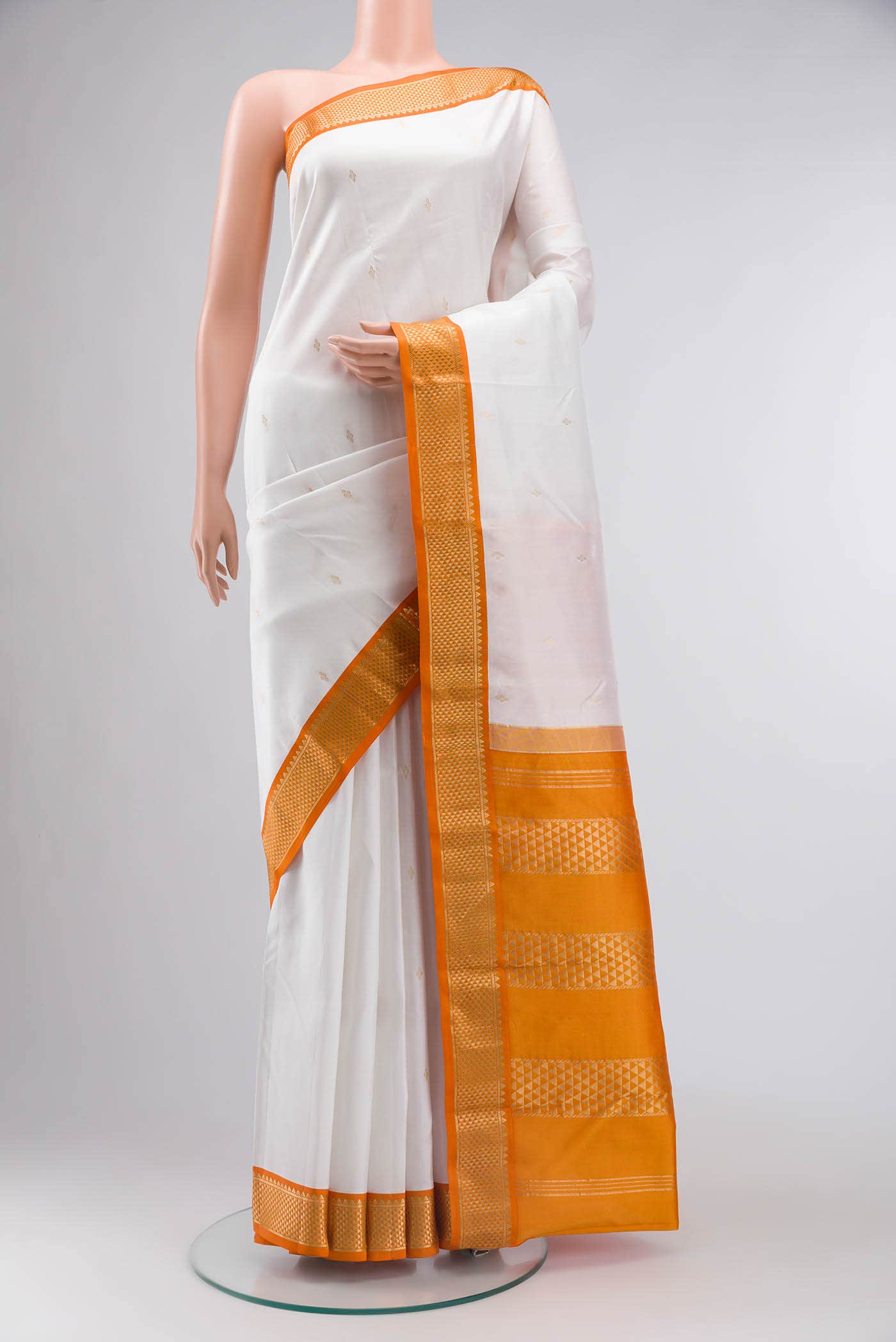 White Kanchipuram Silk Saree