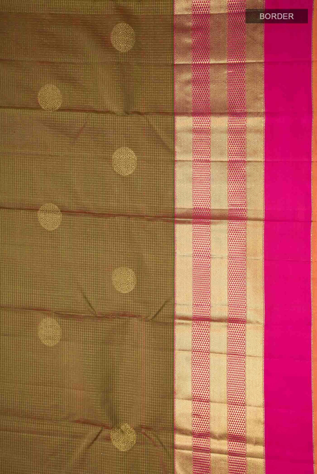 Pure Silk Pure Zari Green with Orange Dual Tone Kanchipuram Saree