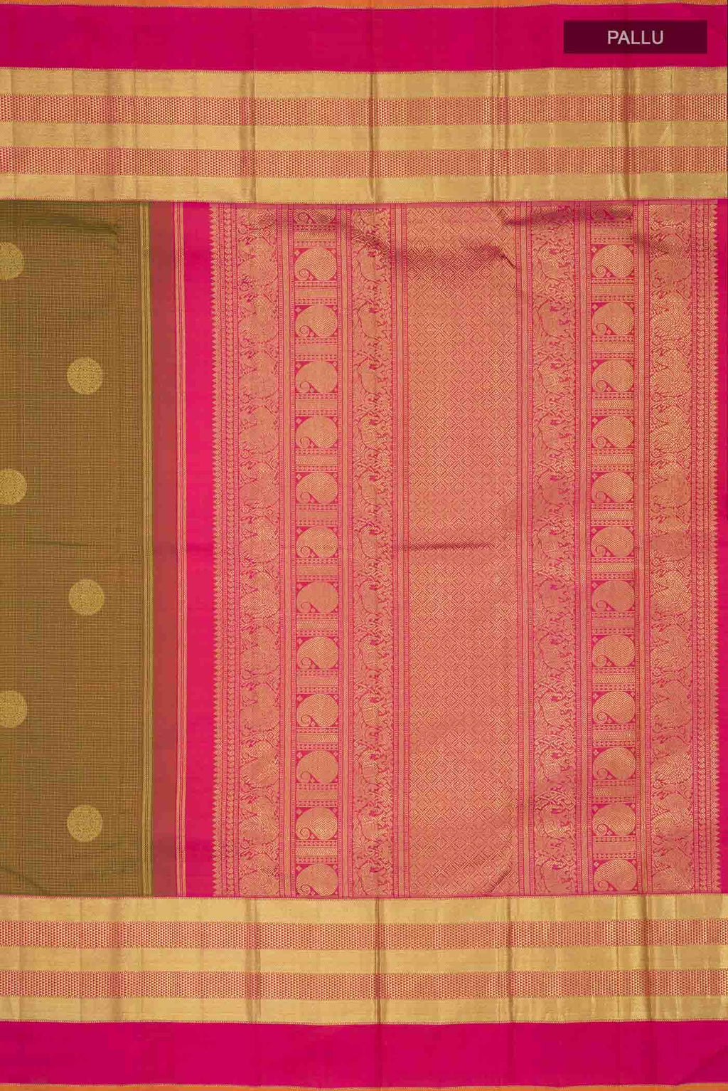 Pure Silk Pure Zari Green with Orange Dual Tone Kanchipuram Saree