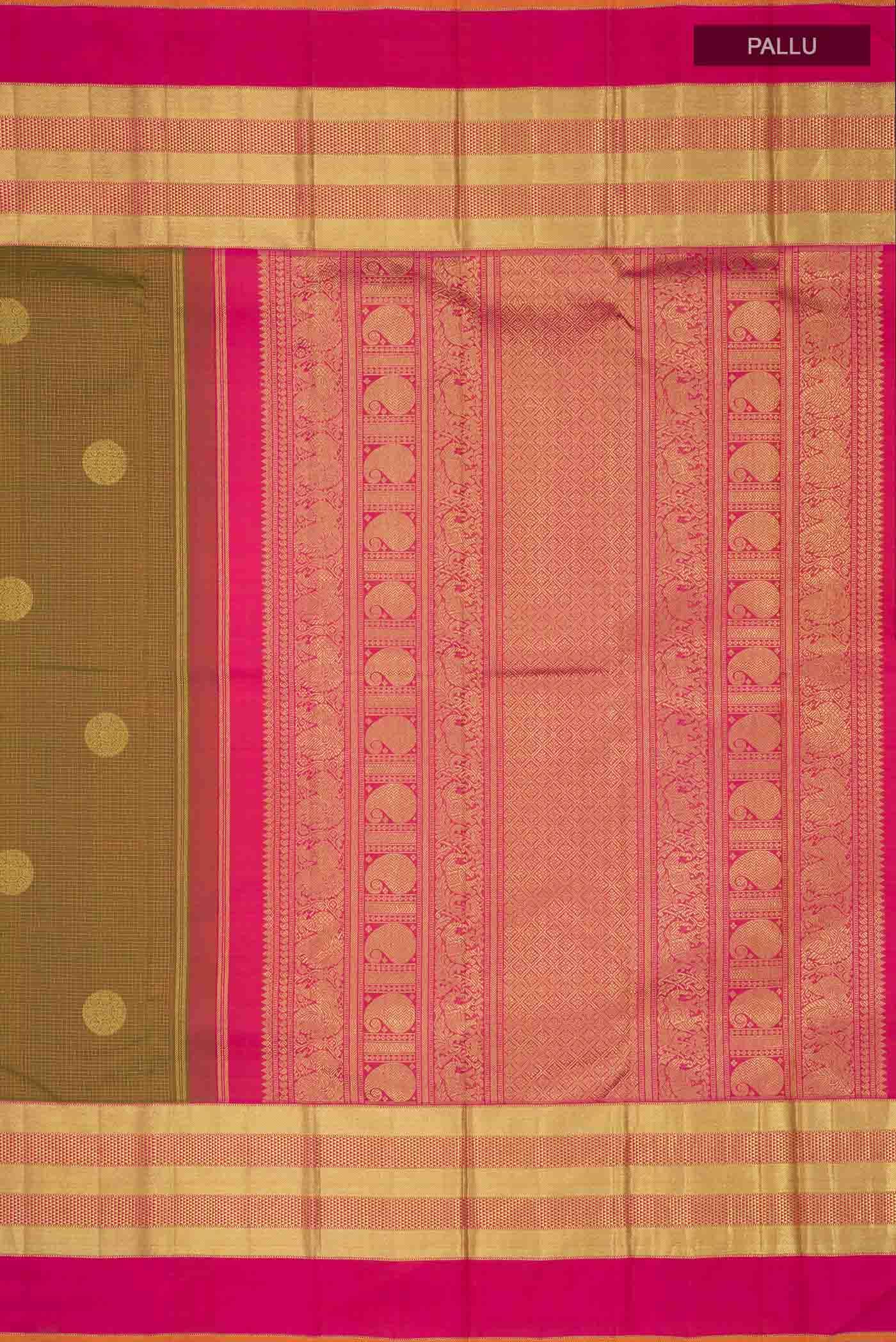 Pure Silk Pure Zari Green with Orange Dual Tone Kanchipuram Saree