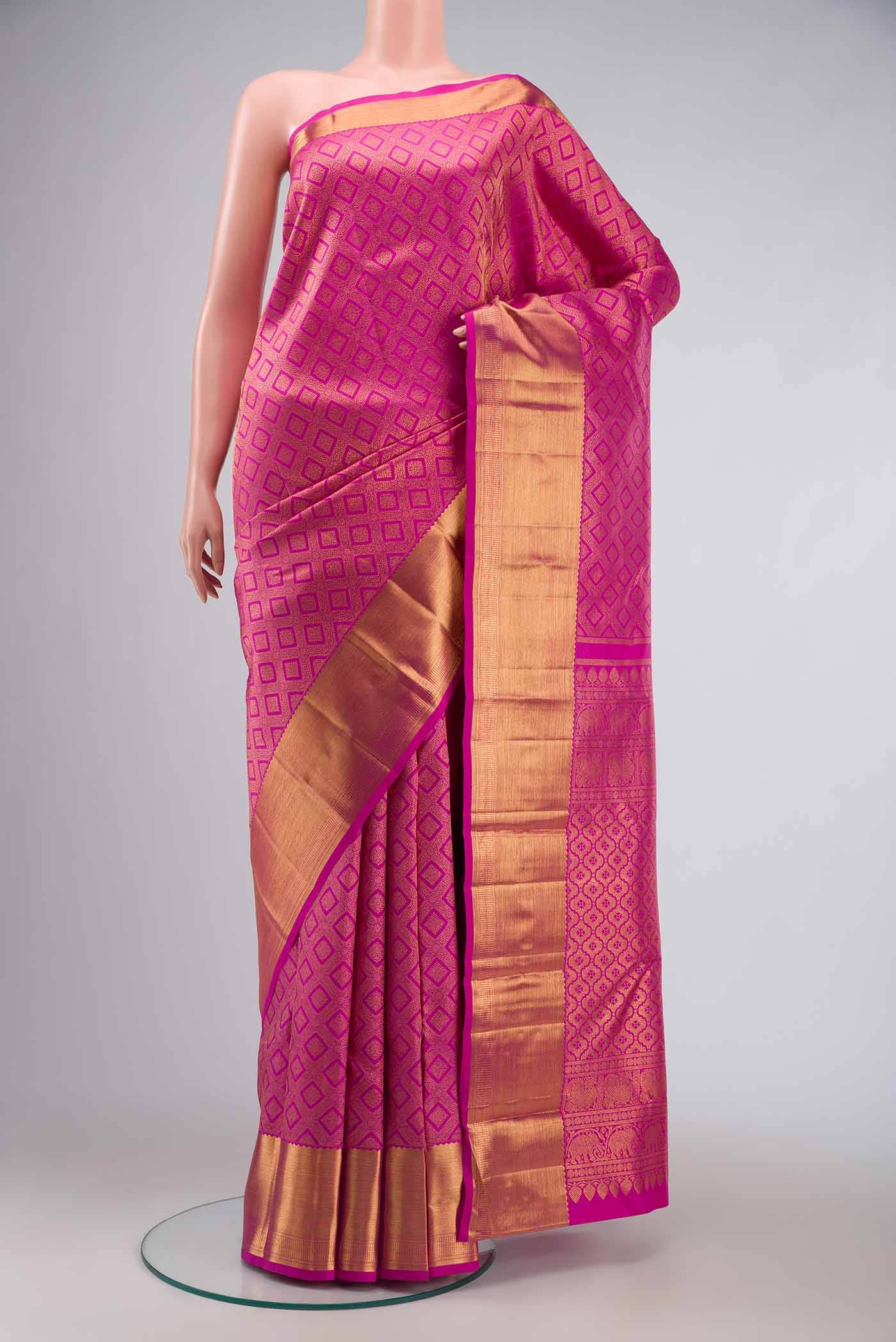 Pure Silk Pure Zari Rani Pink Kanchipuram Saree