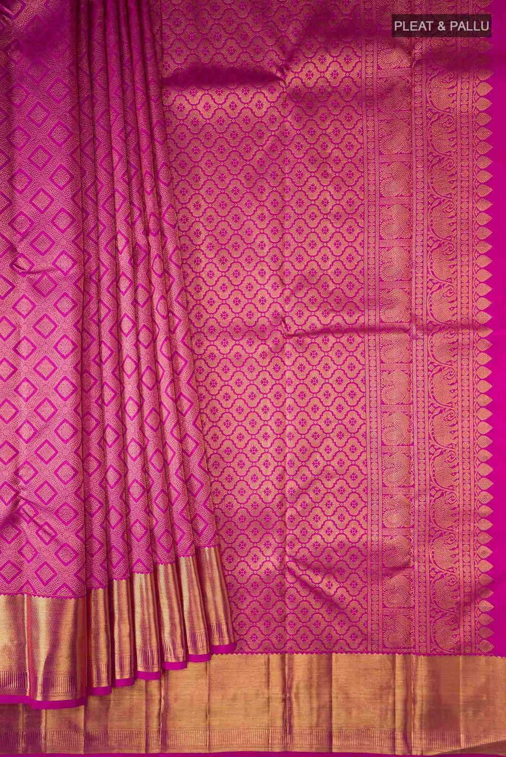 Pure Silk Pure Zari Rani Pink Kanchipuram Saree