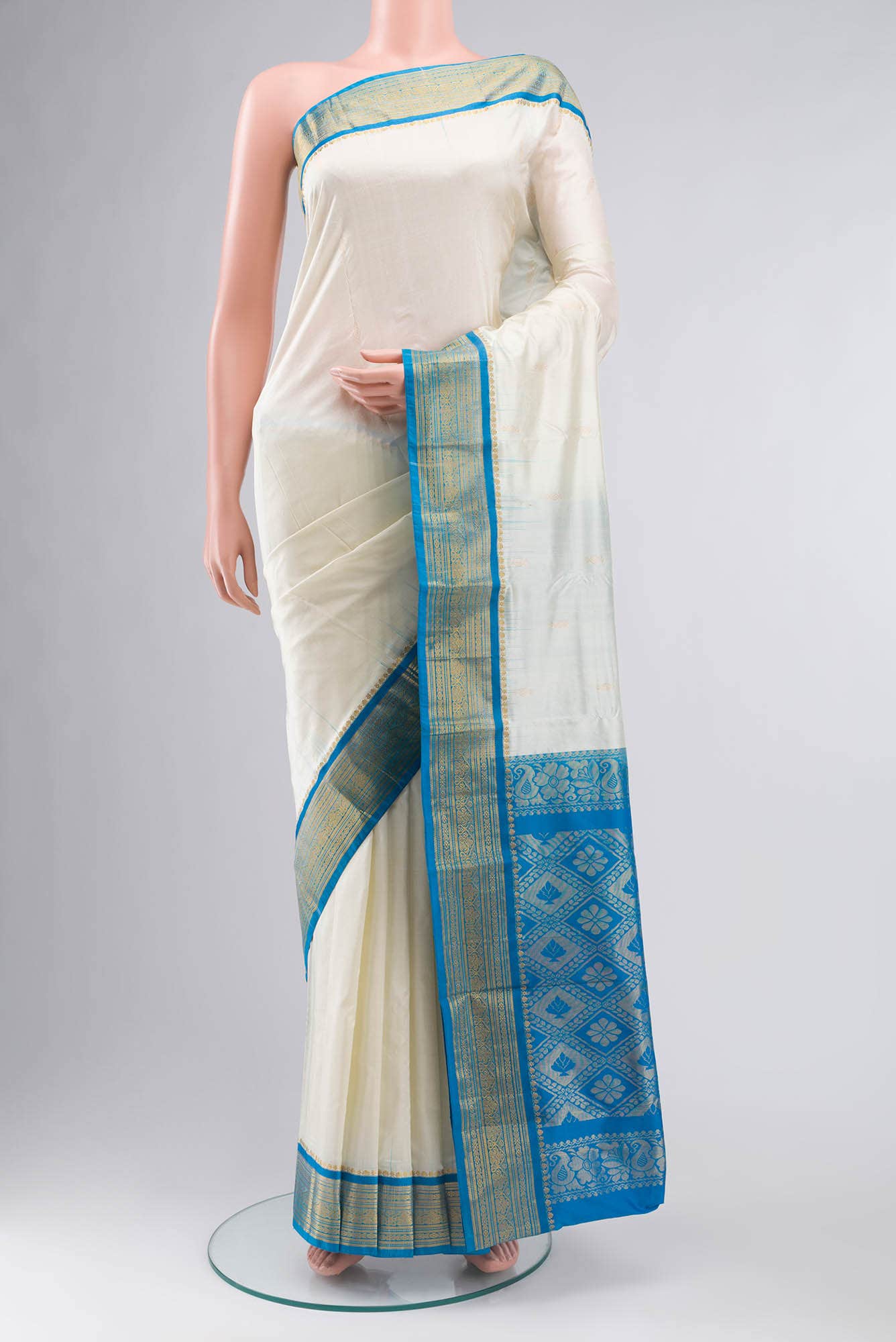 Cream Bangalore Silk Saree