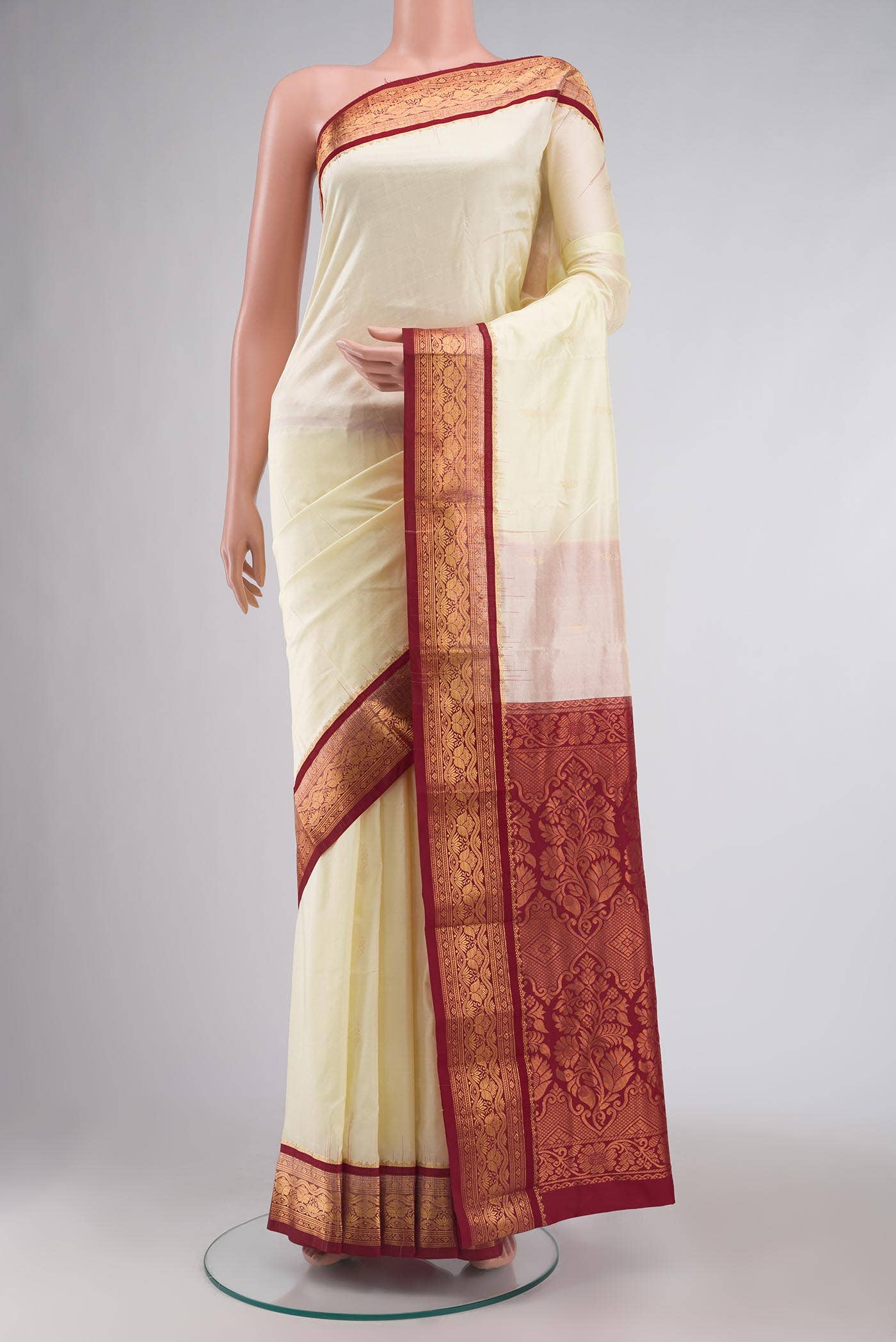 Cream Bangalore Silk Saree