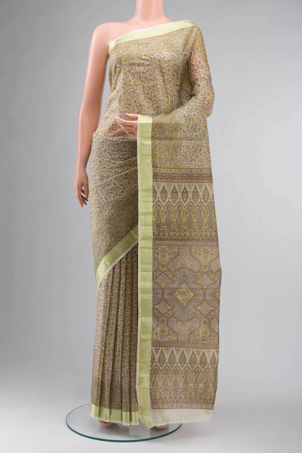 Beige Printed Silk Saree