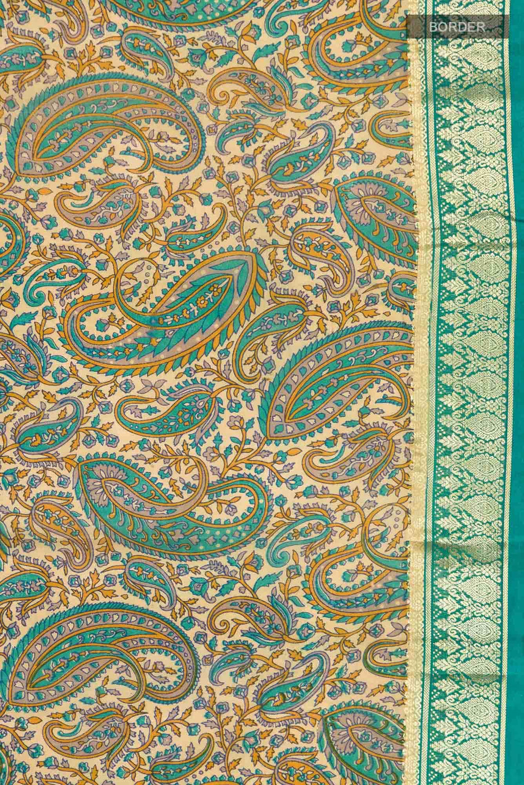 Beige Printed Silk Saree