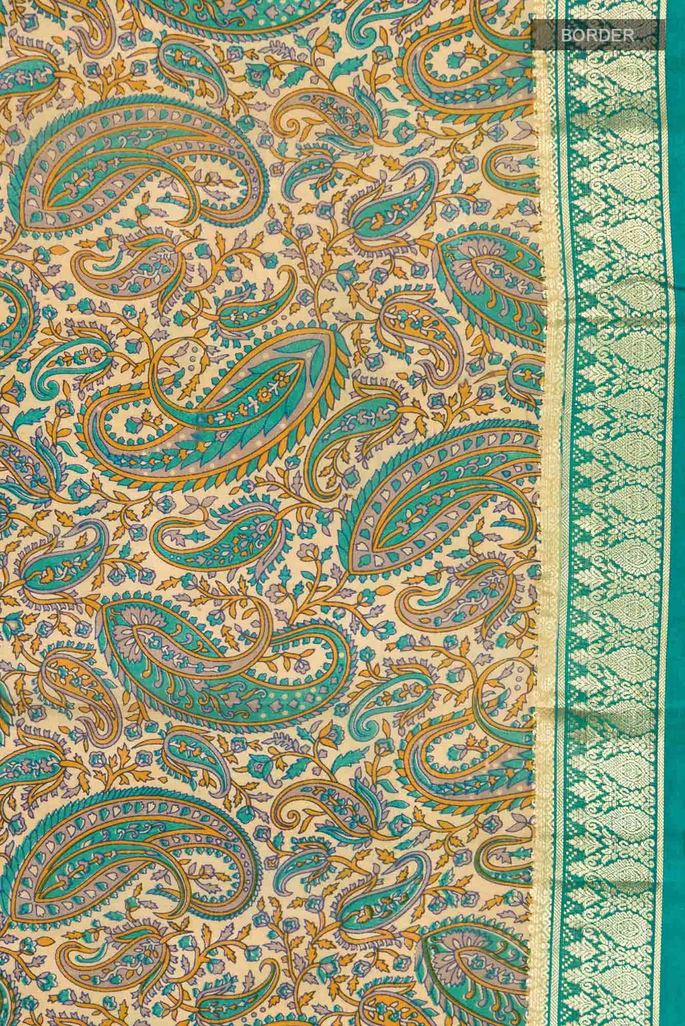 Beige Printed Silk Saree