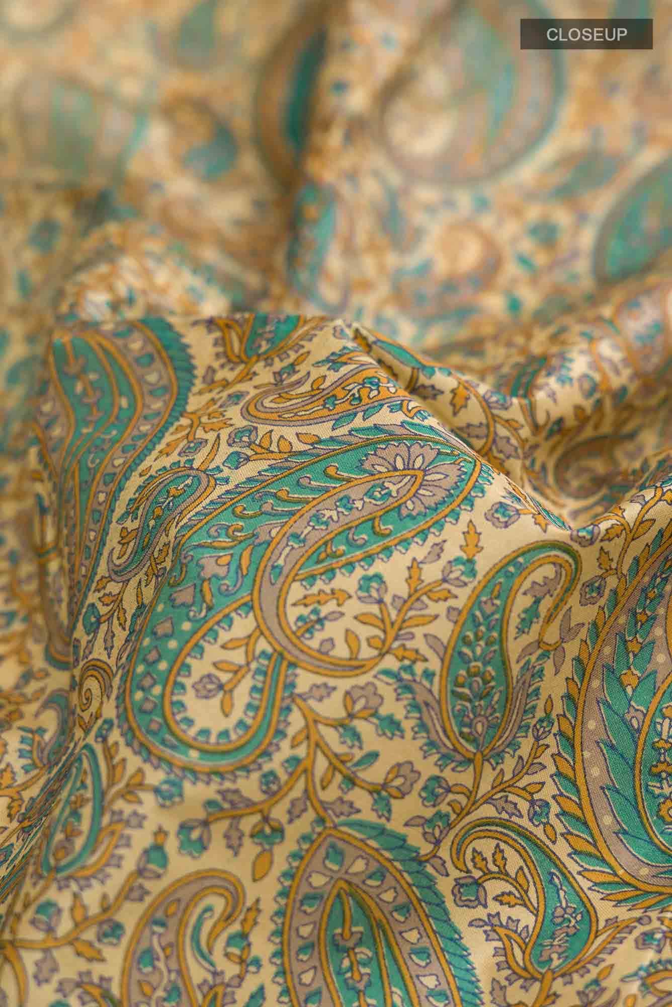 Beige Printed Silk Saree