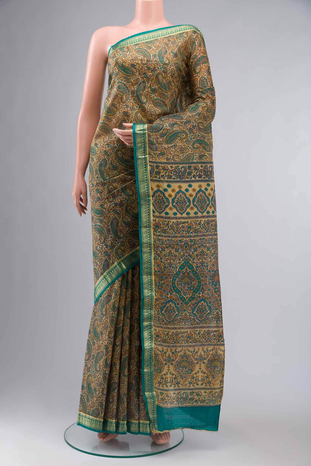 Beige Printed Silk Saree