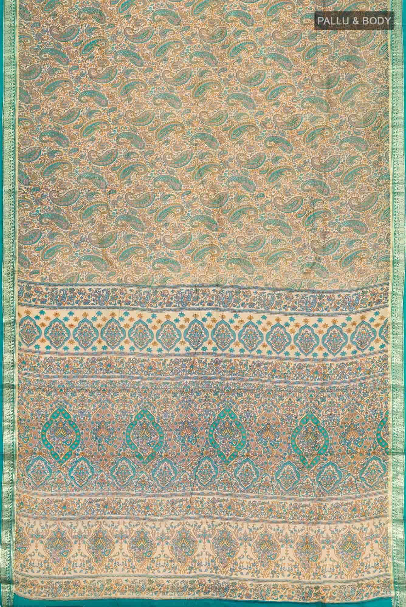 Beige Printed Silk Saree