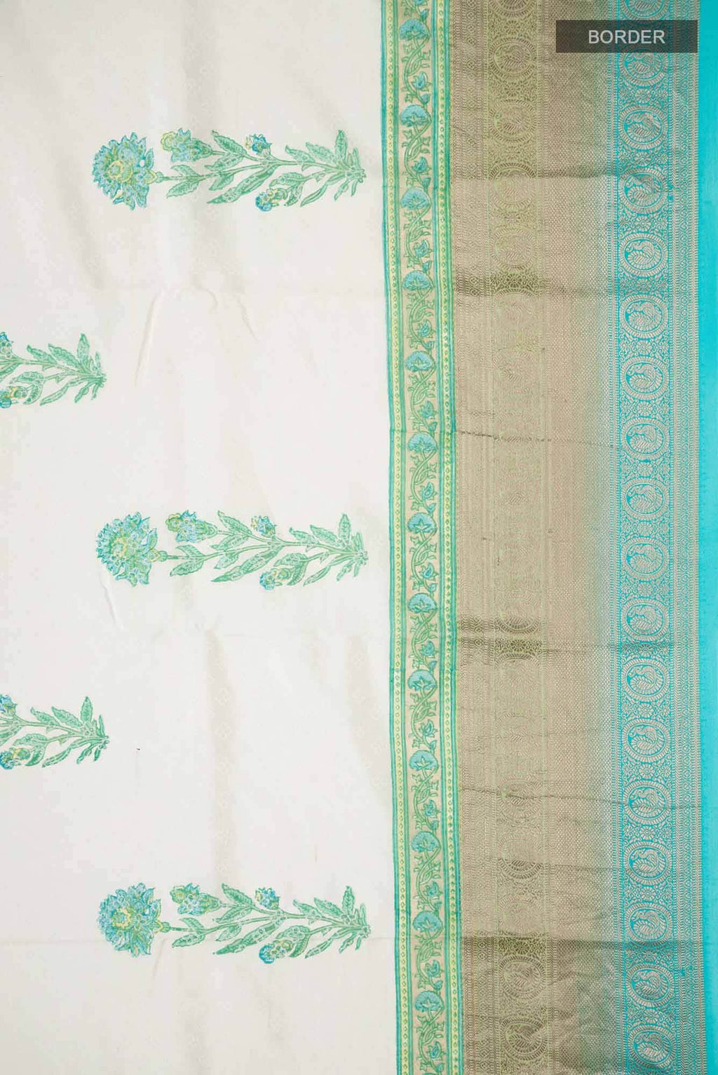 Off White Printed Silk Saree