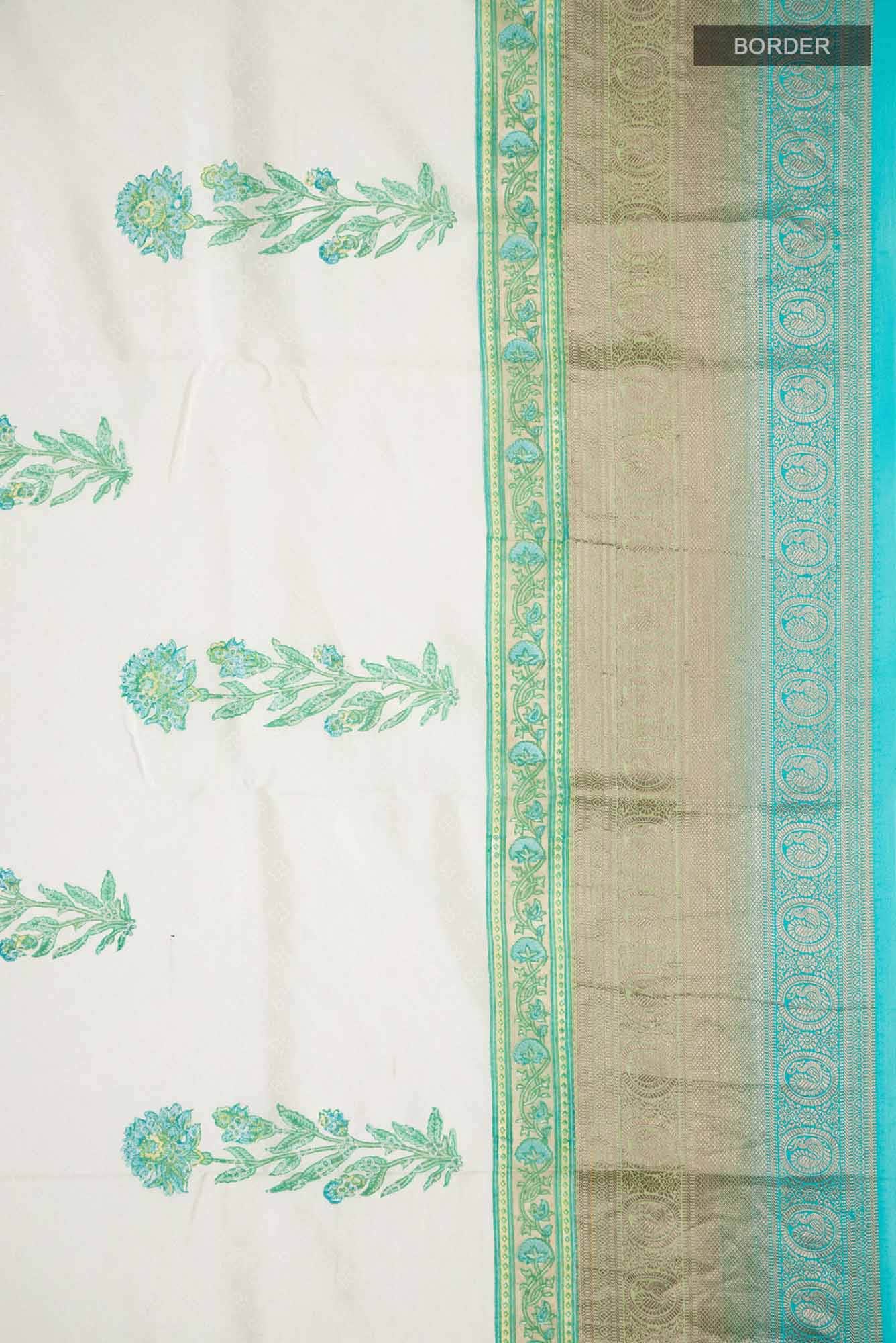 Off White Printed Silk Saree