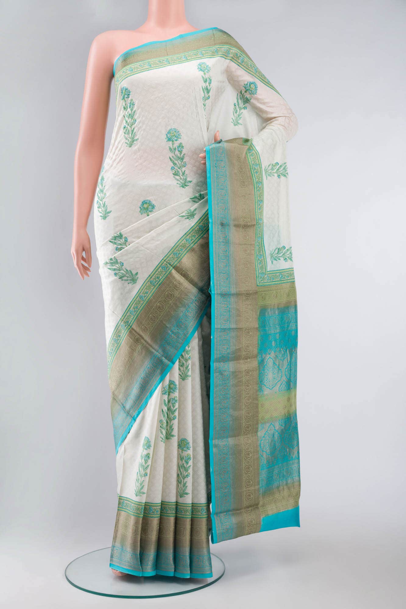 Off White Printed Silk Saree