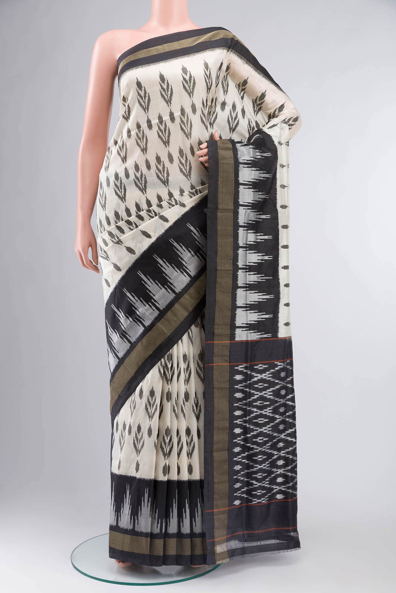 Cream Pochampally Silk Saree