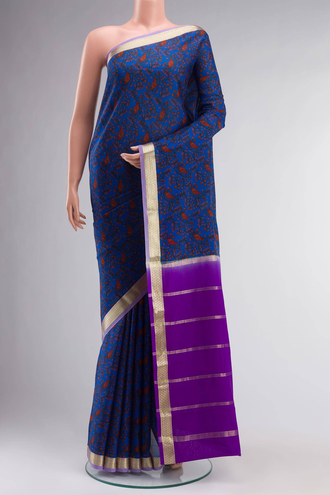 Blue Mysore Crepe Saree